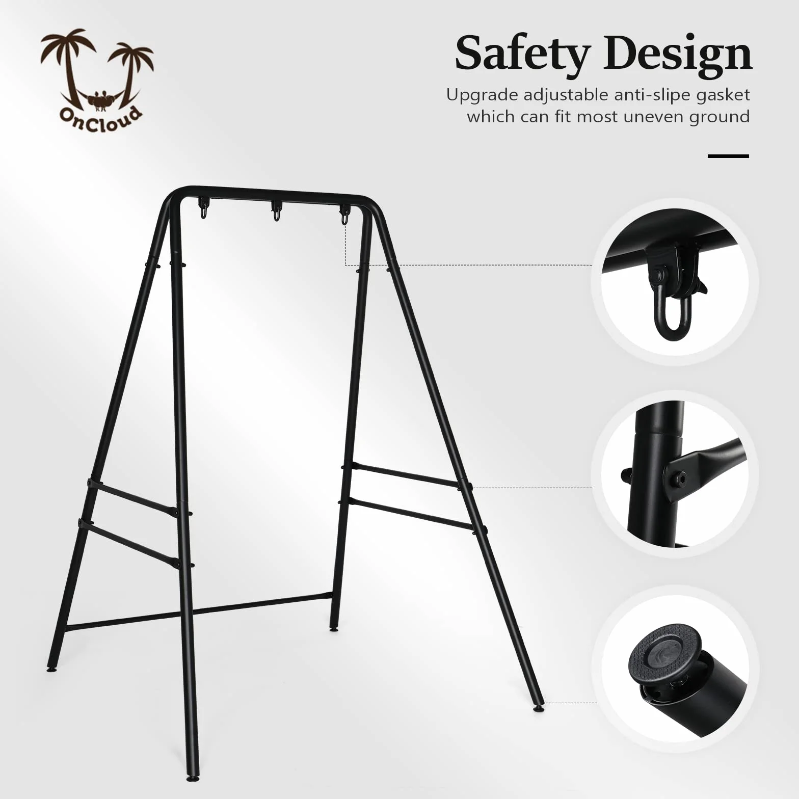 Bonnlo Support Hamac en Métal Robuste Pied Fauteuil Suspendu 200 KG 137L x 138.5W x 180H cm Noir