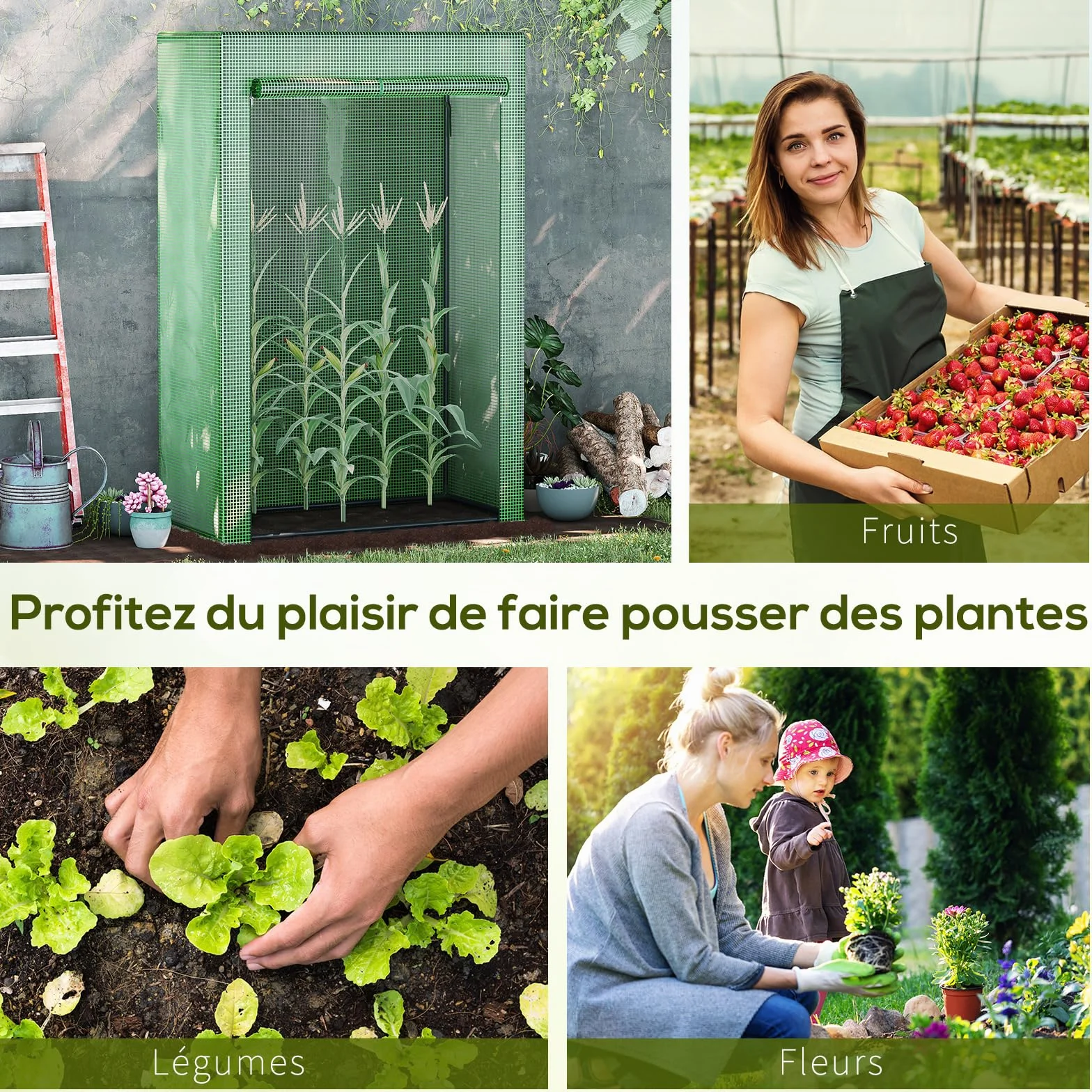 Outsunny Serre de Jardin 100x50x150 cm Vert, bâche renforcée PE, châssis en Acier, Porte zippée