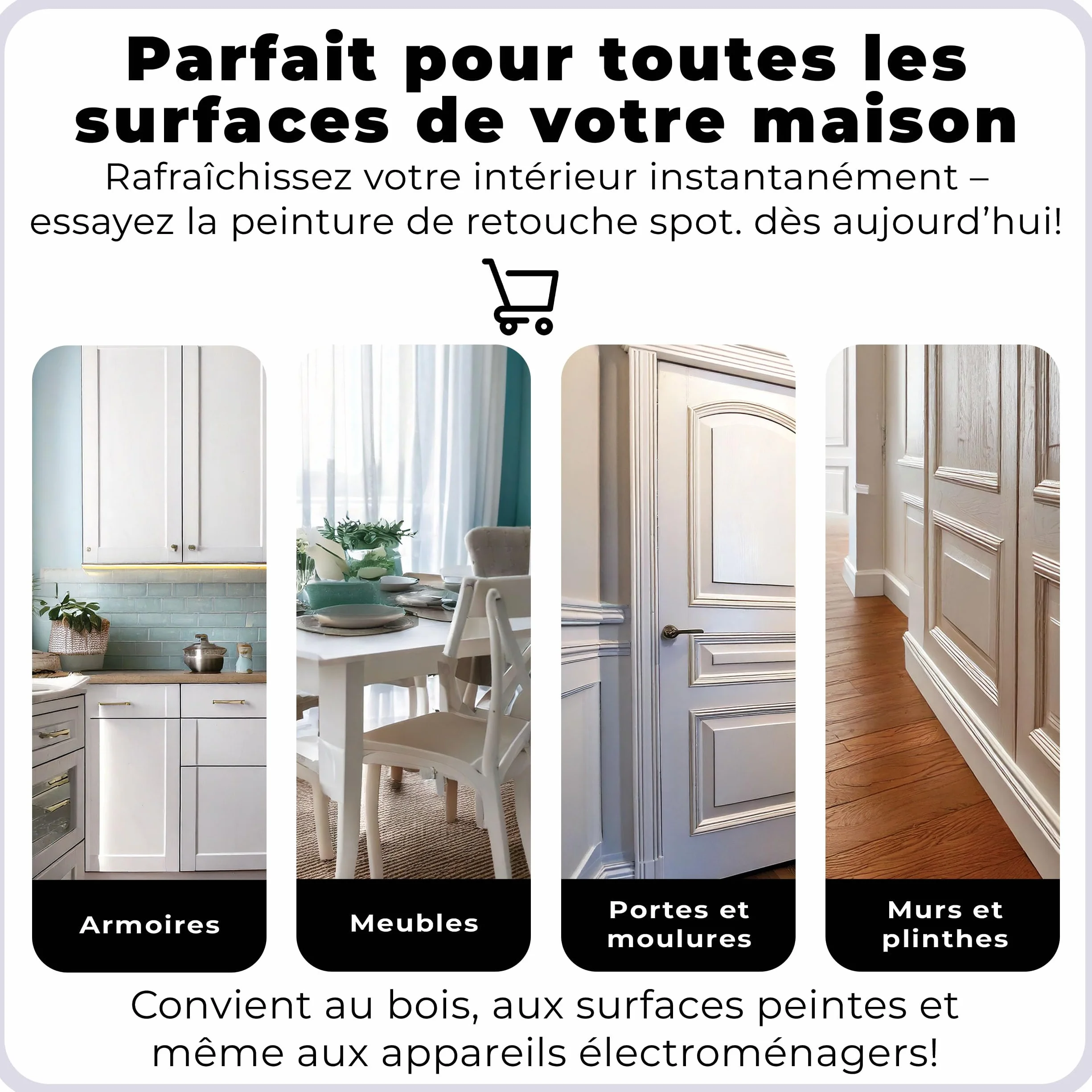 spot. Kit de retouche de peinture blanc Finition mate, auto-apprêtante, séchage rapide avec applicateur au pinceau pour armoires, murs, portes et meubles – Pack de 3 couleurs