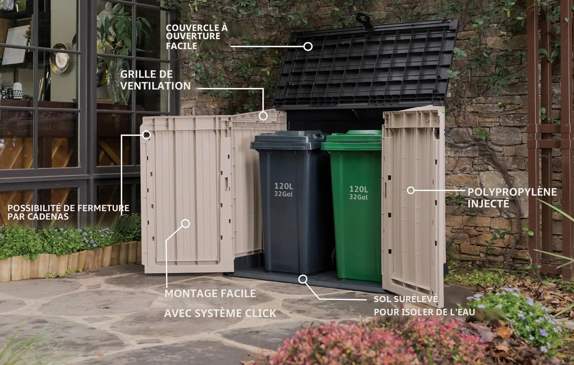 Keter Store-It Out Midi Hangar de rangement de jardin en plastique extérieur 130 x 74 x 21 cm beige et brun