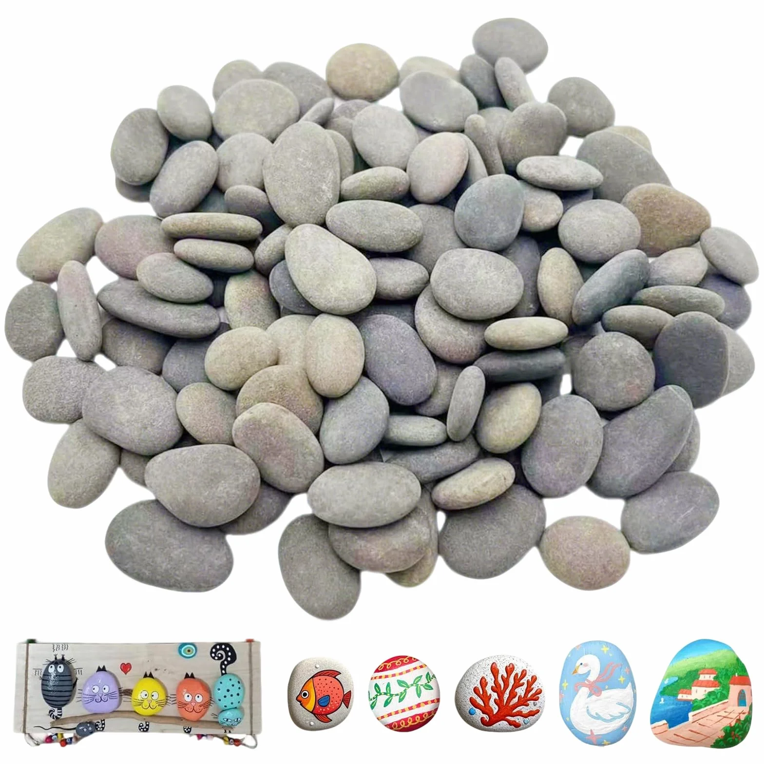Galets à Peindre 40 Pièces 1-3cm, Pierres Plates Naturelles Lisses pour Décoration d'Aquarium et Jardin