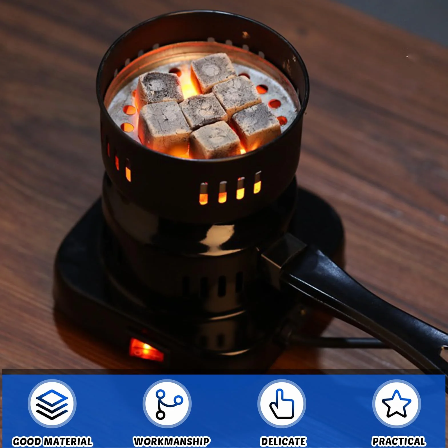 GOMETY Allume-Charbon Électrique 500W, Brûleur Charbon de Bois pour Barbecue et Grill