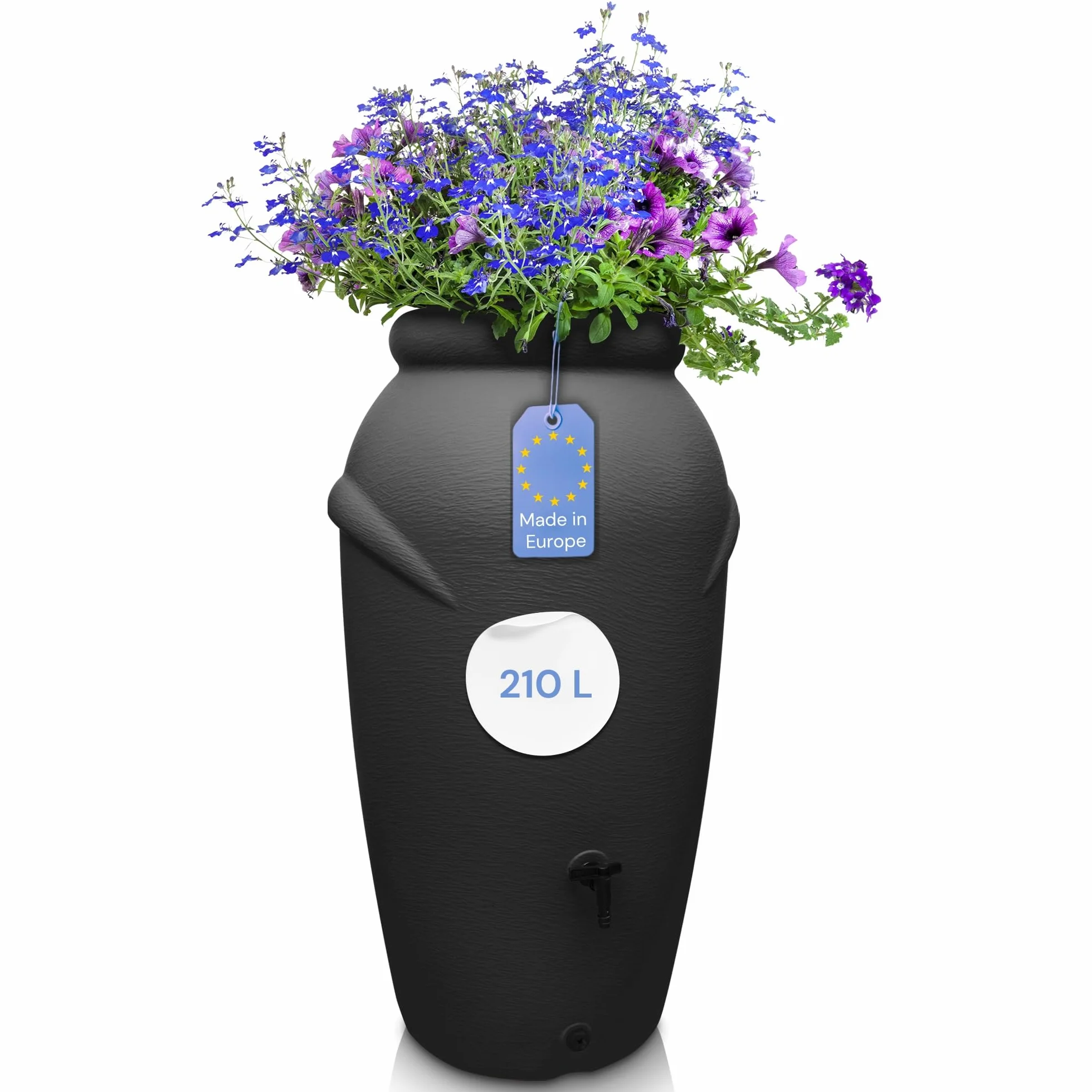 YourCasa Récupérateur Eau de Pluie 210L Design Amphore Tonneau de Pluie résistant au Gel Plastique avec Robinet Anthracite
