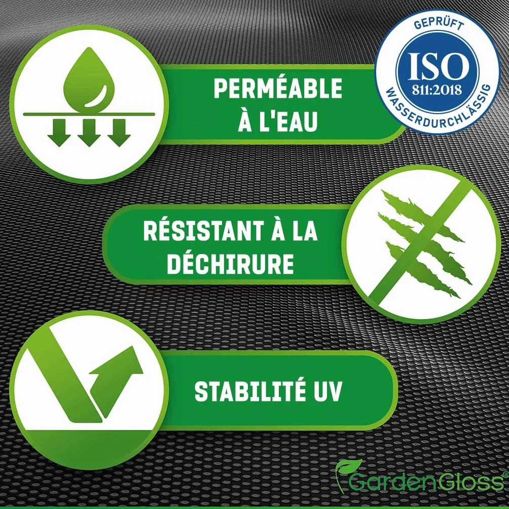 GardenGloss Toile de Paillage Anti Mauvaises Herbes 150 g/m² 50m x 1m Géotextile Perméable à l'eau Stable aux UV