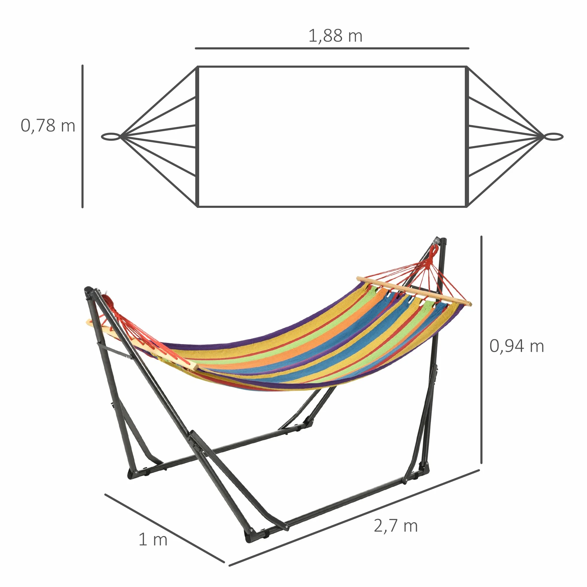 Outsunny Hamac de Jardin Pliable 1 Place 120 Kg 270x100x94cm