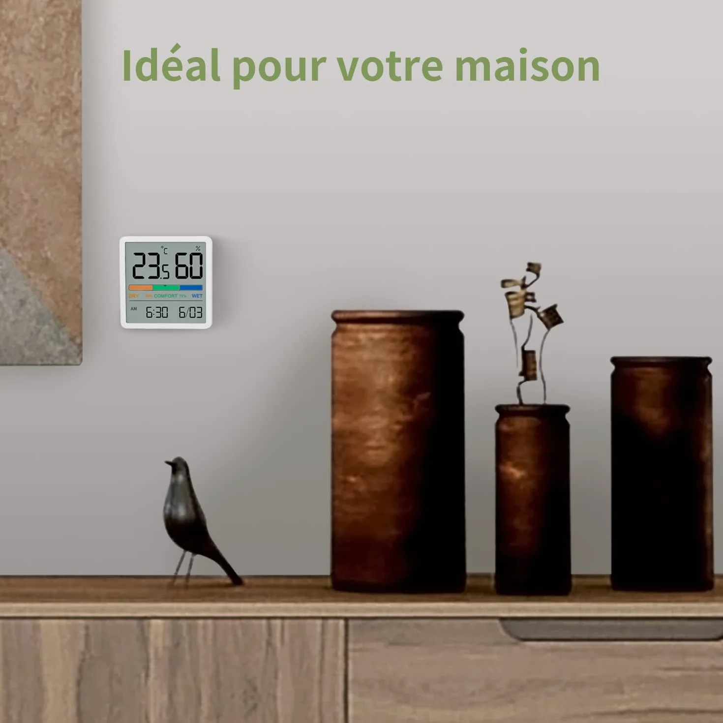 NOKLEAD Hygromètre Thermomètre d'intérieur numérique avec moniteur température humidité précise Blanc 7cm