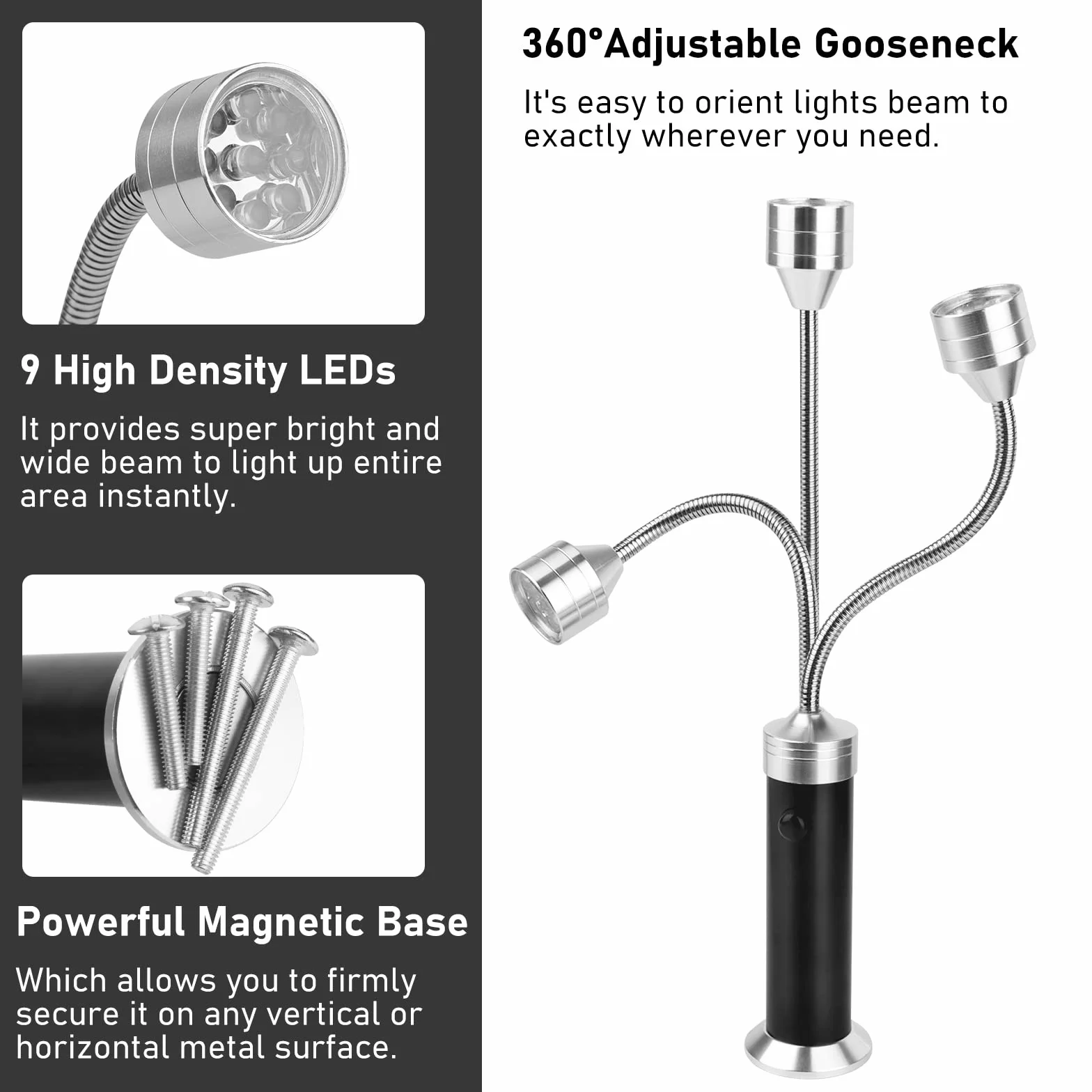 Lot de 2 Lampe pour Barbecue avec Base Magnétique Angle 360° et Boîte de Rangement - Noir