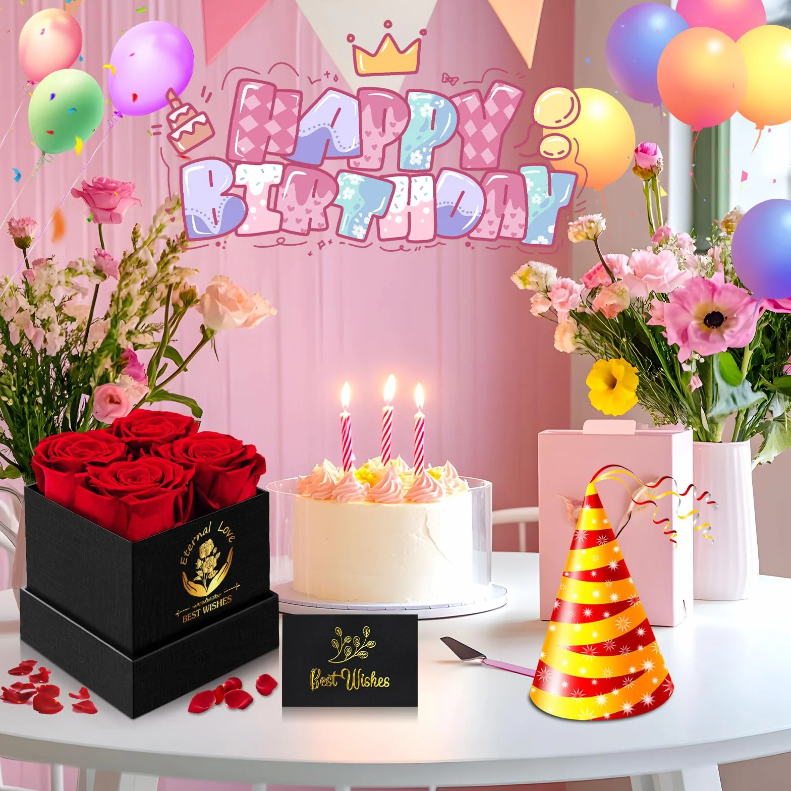 Rose Éternelle dans une Boîte Cadeau Personnalisé pour Femme Maman Anniversaire Saint Valentin
