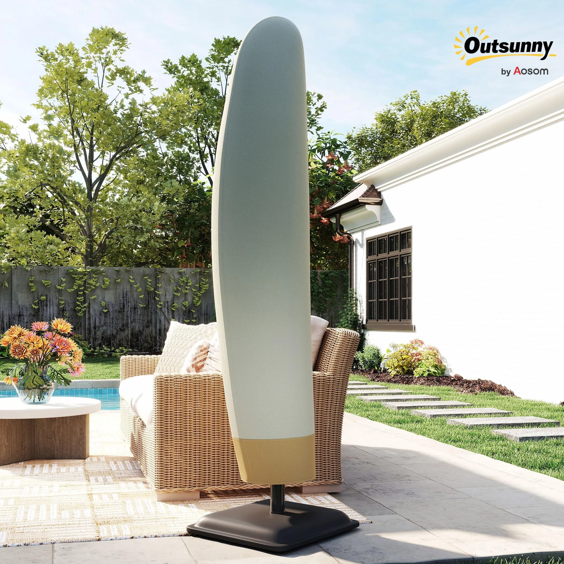 Outsunny Housse de Protection imperméable pour Parasol déporté Tissu Oxford PVC Ø 56 x 220 cm Beige et café