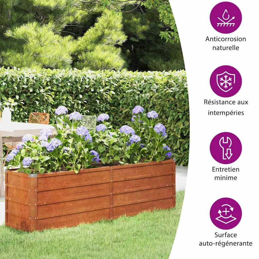 vidaXL Lit Surélevé de Jardin Jardinière Acier Corten Rouillé 160x40x45 cm