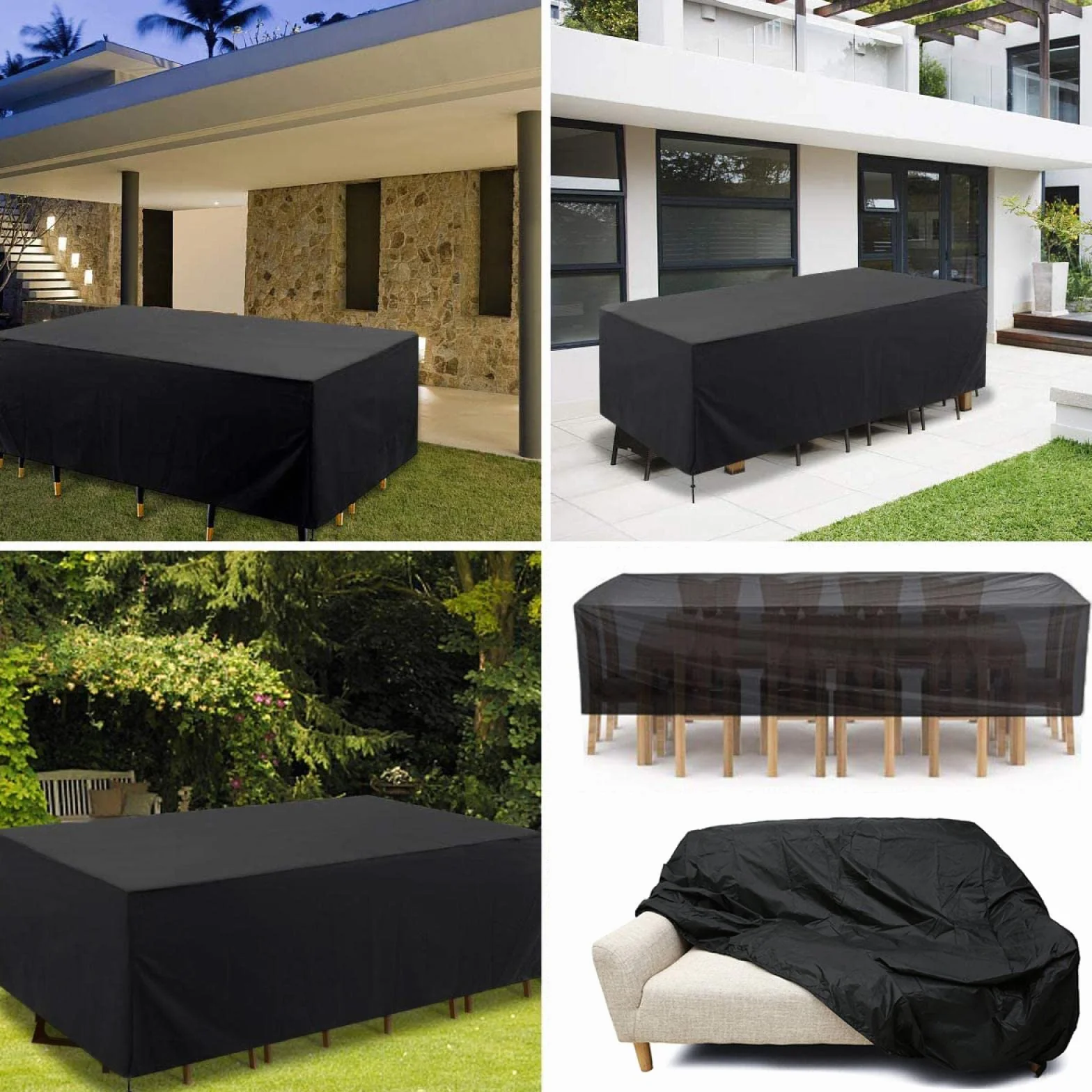 Housse Salon de Jardin 255x130x80cm Le Noir 420D Oxford Résistant à la Déchirure Anti-UV étanche avec Boucle Verrouillage