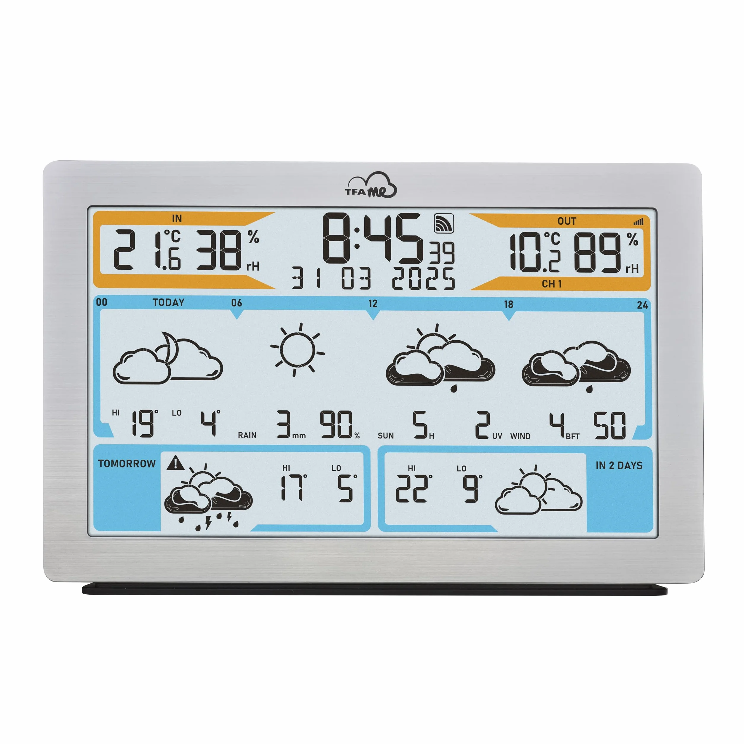 TFA Dostmann Station météo WiFi TFA.me ID-02, prévisions météo 3-6 jours, capteur extérieur sans fil, argenté