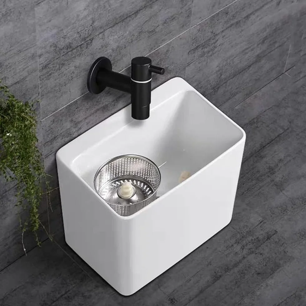 Robinet Mural Noir Acier Inoxydable Eau Froide Salle de Bain Lavabo