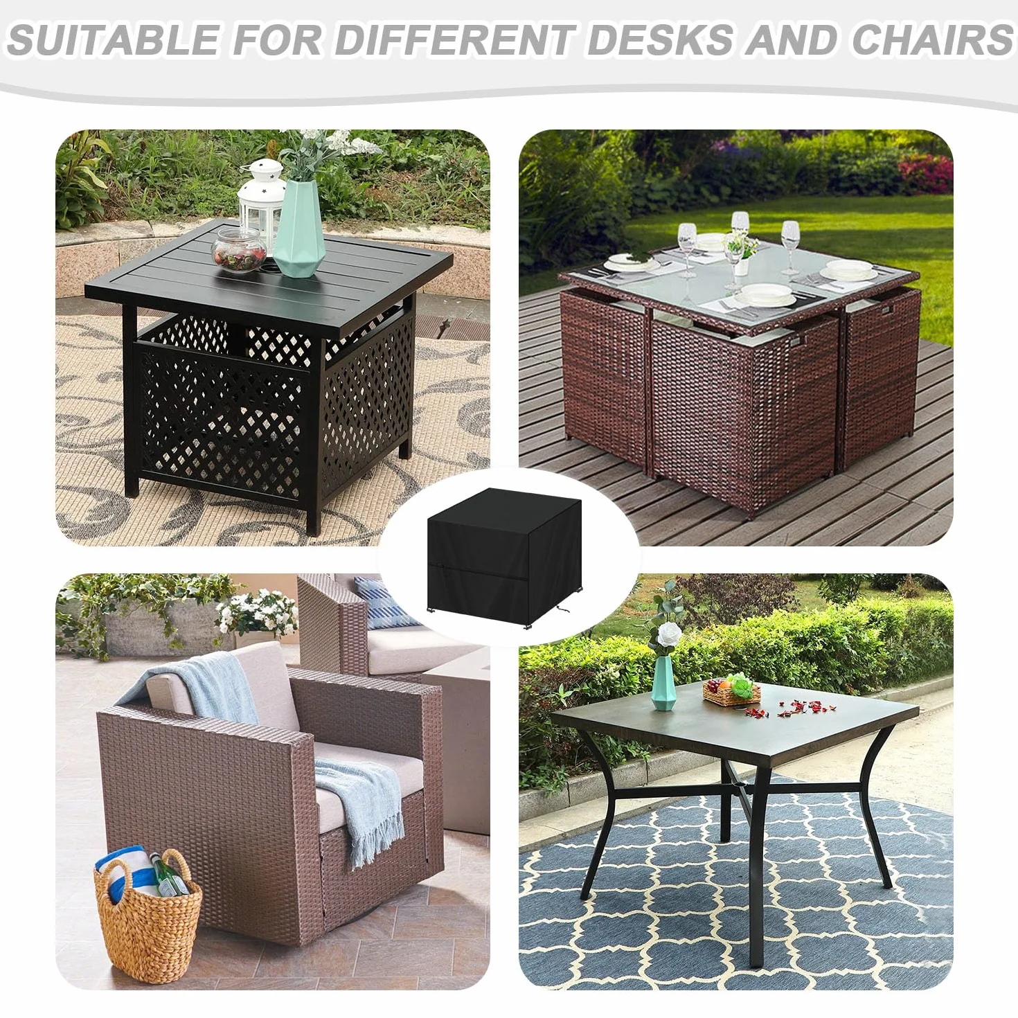 Housse Table Basse de Jardin 80x80x80cm Protection Exterieur 420D Oxford Tissu Imperméable