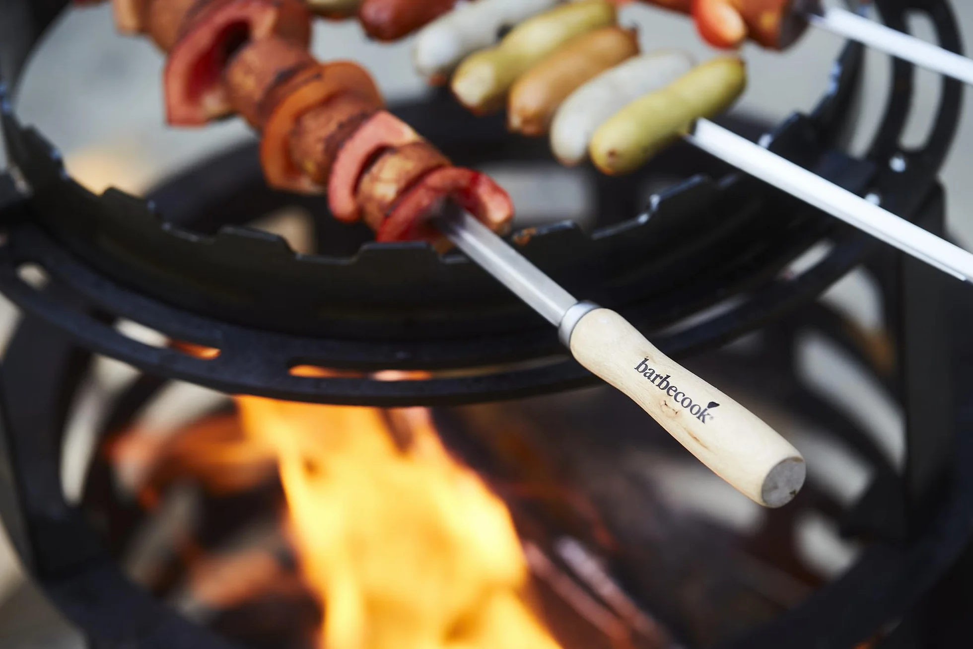 Barbecook Brochettes de Barbecue Réutilisables Set de 3 XL, Acier Inoxydable et Bois, 65cm