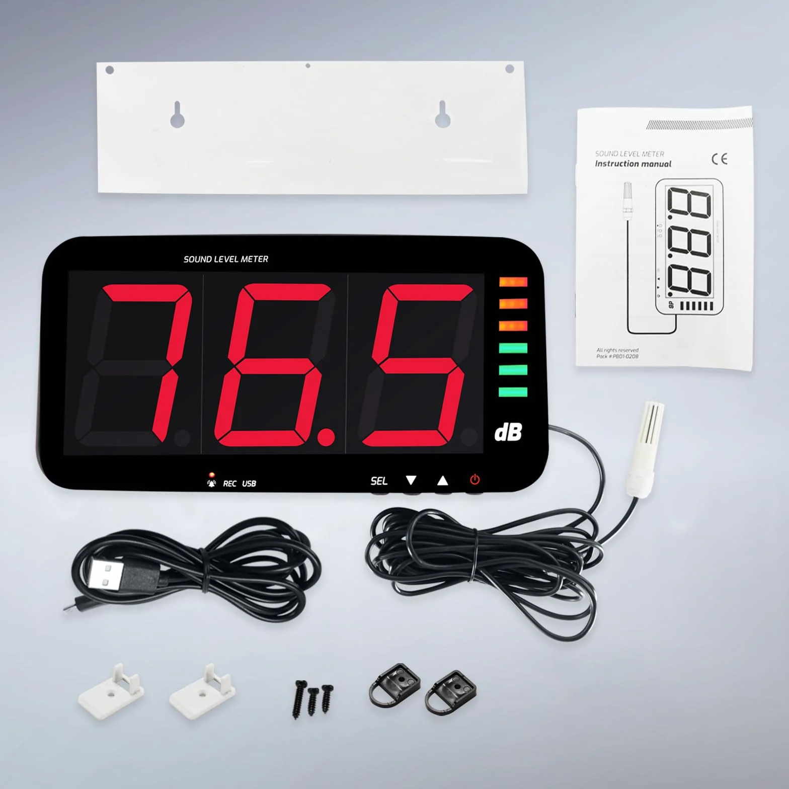 Sonomètre Numérique Mural (30 à 130 dB) Avec écran de 13 Pouces, Fonction D'enregistrement des Données et Alarme de Bruit, Compatible avec Une Connexion PC