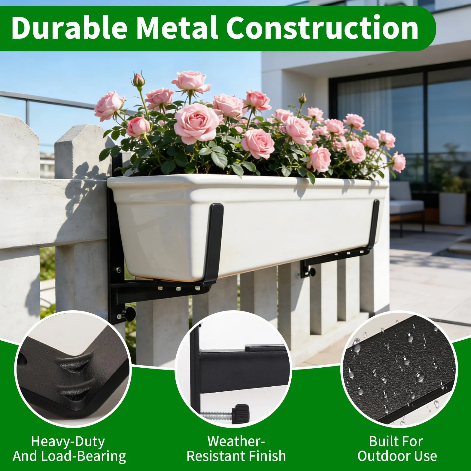 Supports De Jardinière Robustes pour Balcon en Métal Renforcé Réglable Noir Lot De 2