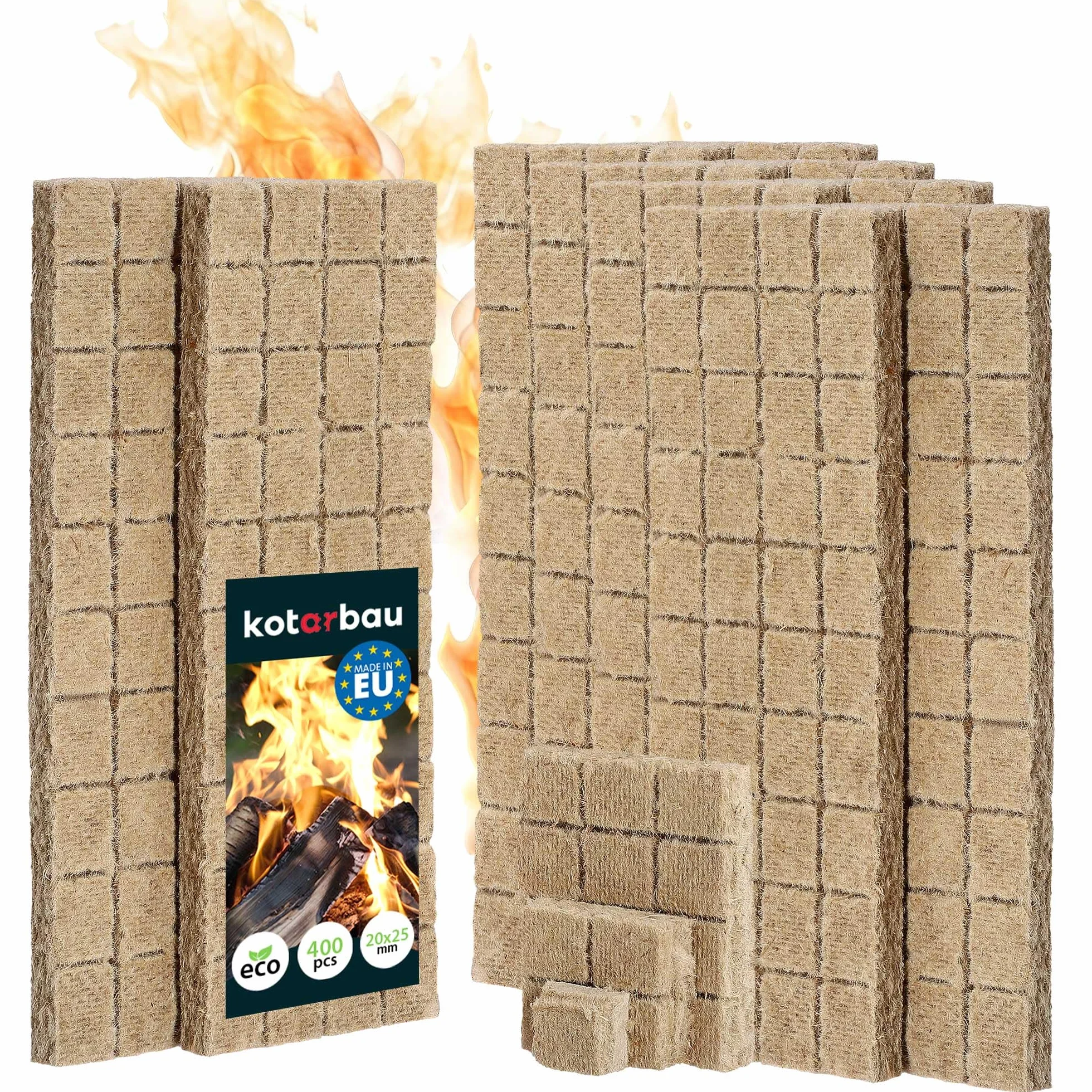 KOTARBAU® Lot de 400 Pièces Allume Feu Cube - Laine De Bois - 25 x 8 x 13 cm - Naturel