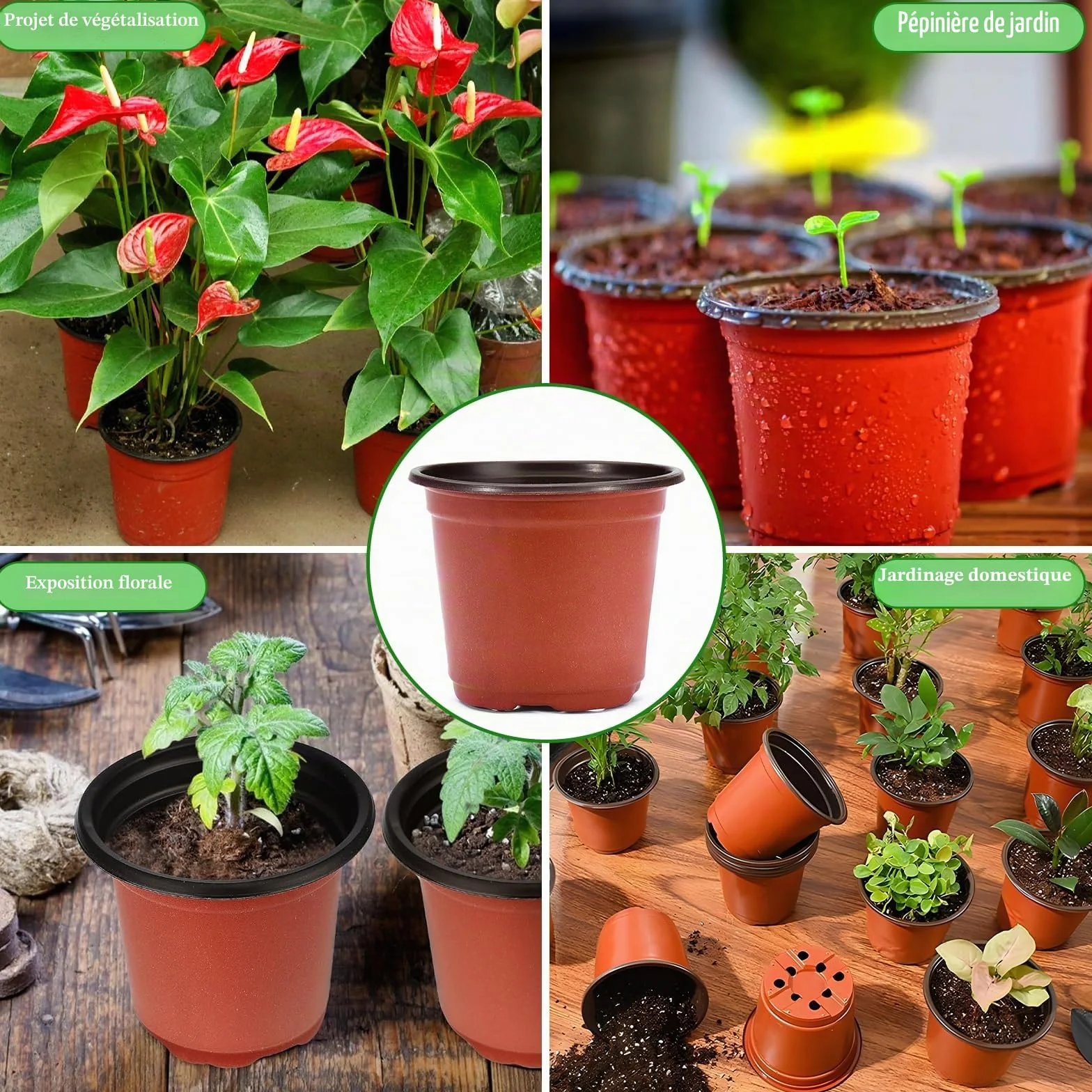 Purpledi 100 Pcs 10CM Pots de Fleurs en Plastique avec Étiquettes, Gobelets de Semis, Godets de Repiquage
