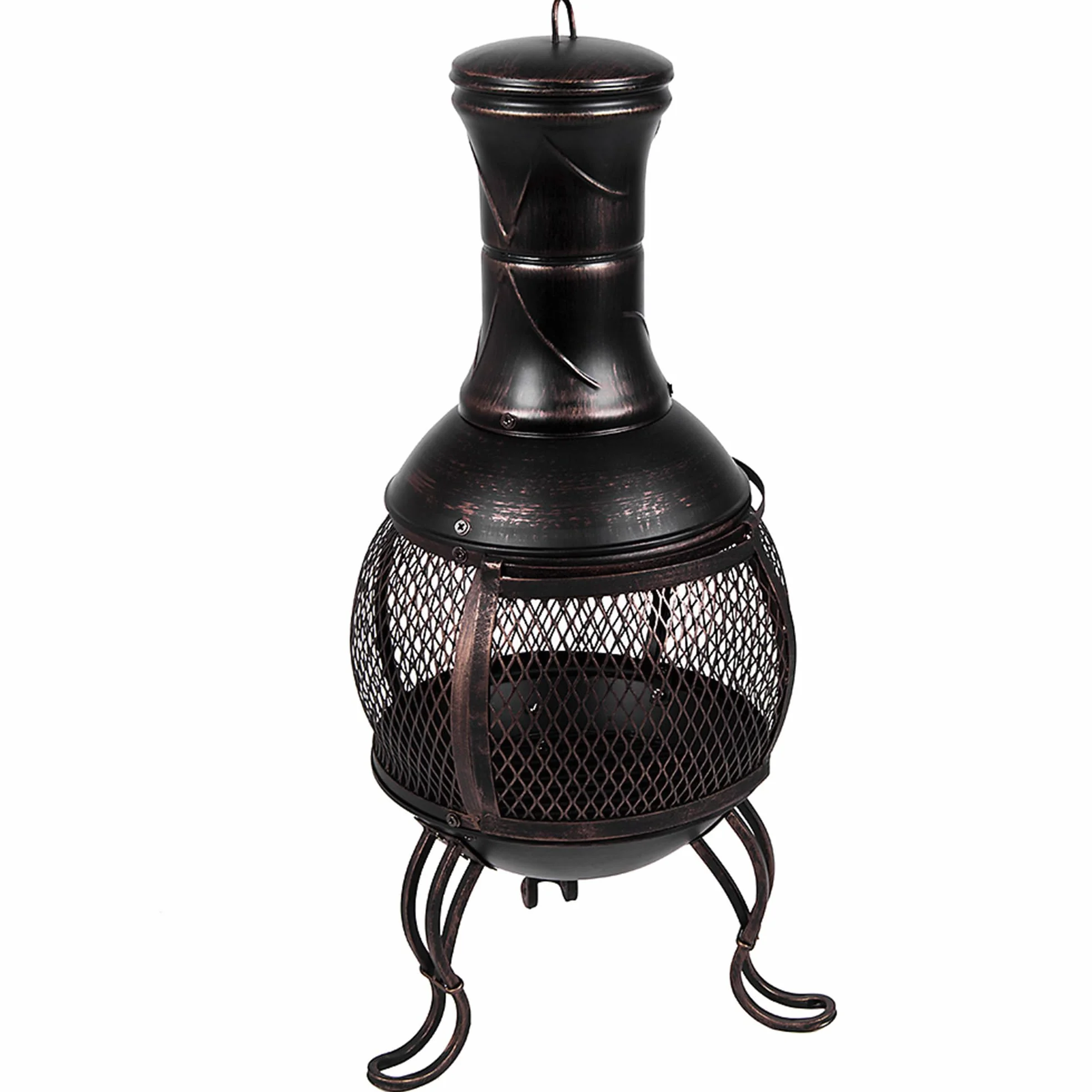 Cheminée en Acier pour Jardin Fire Vida Noir et Or Antique