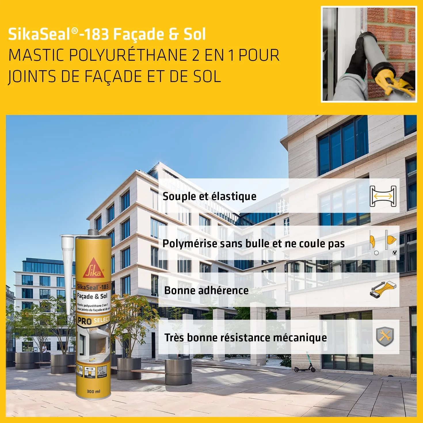 SIKA - Mastic polyuréthane - SikaSeal-183 Façade & Sol ton pierre - Spécial joints de façades et sols extérieurs - Étanche à l’air et à l’eau - 300 ml