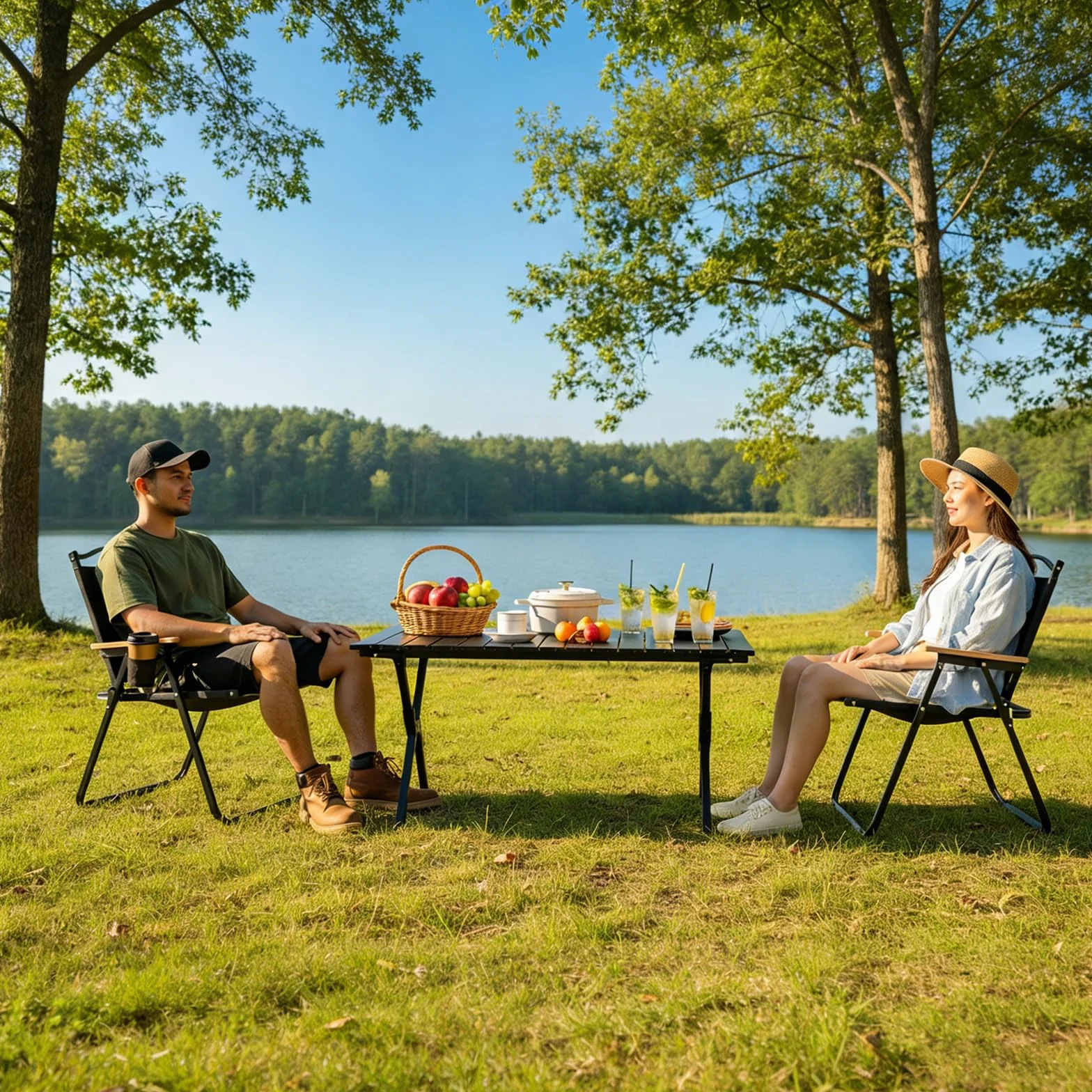 Table de Camping Pliable 89 x 58 cm avec Sac de Transport, Noir, pour 4-6 Personnes