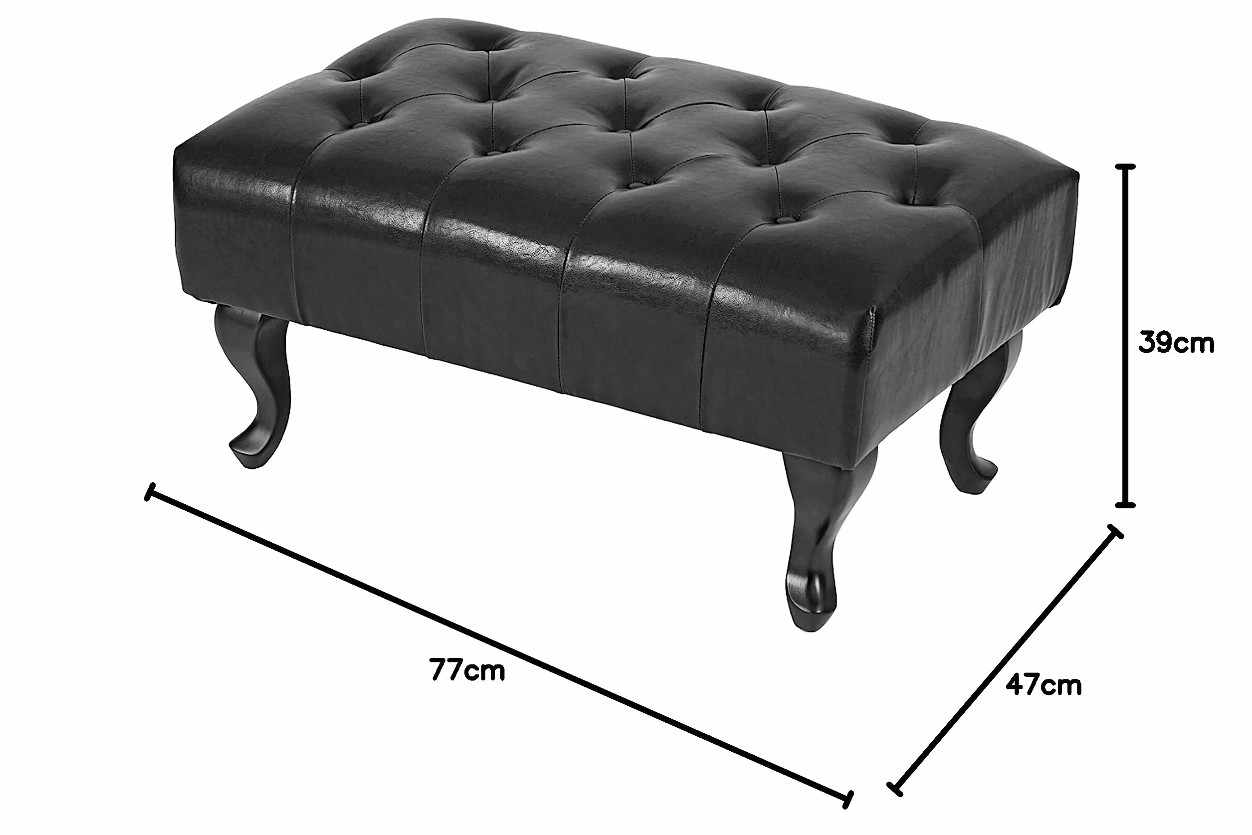 Mendler Pouf Ottoman de Luxe Lounge Chesterfield Similicuir Noir Pieds Antiques