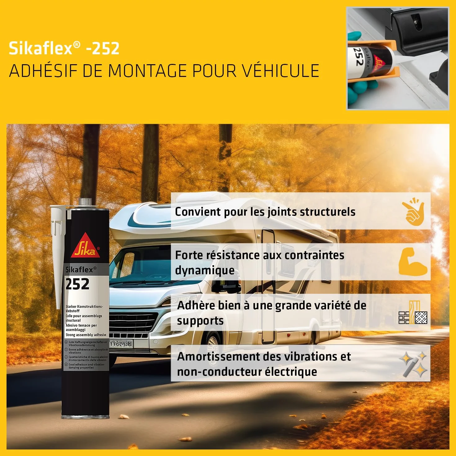 SIKA - Colle pour assemblages structuraux - Sikaflex 252 Blanc - Idéal pour métaux, plastiques, céramiques dans l'assemblage des véhicules - Amortit les vibrations - Peut être peint - 300ml