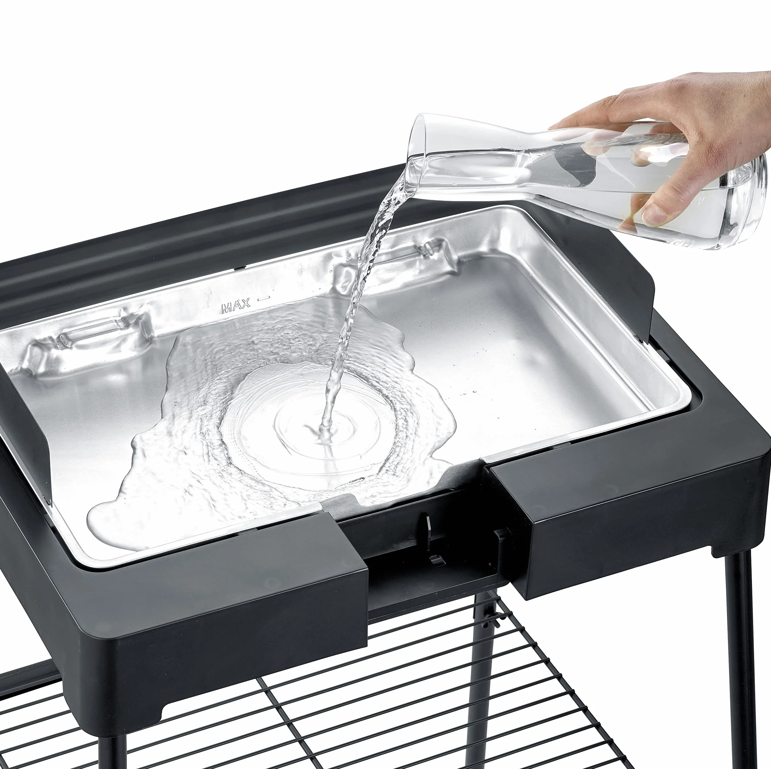 SEVERIN Barbecue électrique 2200 W Grille inox sur pieds avec pare-vent amovible eBBQ bac à eau Noir