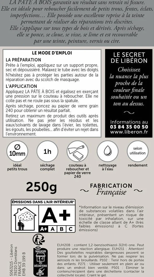 Libéron Pâte à bois - Réparation du bois, Blanc, 0,050g