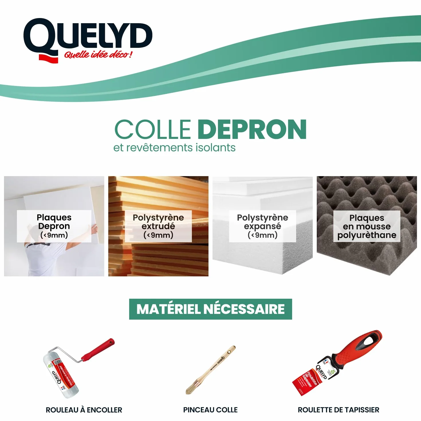 Quelyd Colle Pour Plaques Depron et Revêtement Isolants - Isolation Mur et Plafond - Maintien Immédiat -Sans Solvant - 1 Seau 6 kg