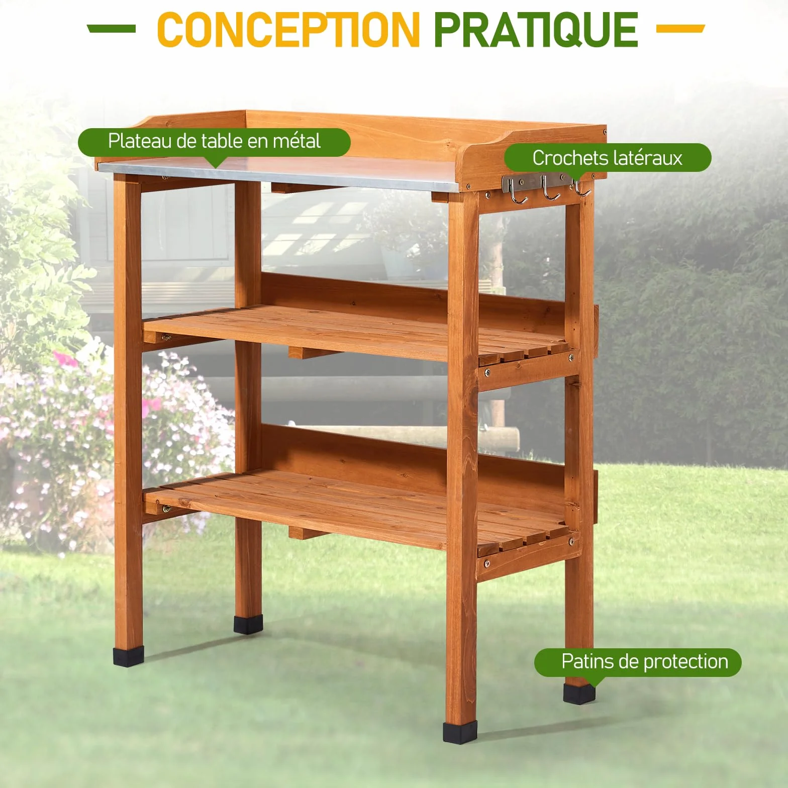 LEADZM Table de rempotage 74 x 36 x 90 cm Plan de Travail galvanisé Bois Sapin pré-huilé