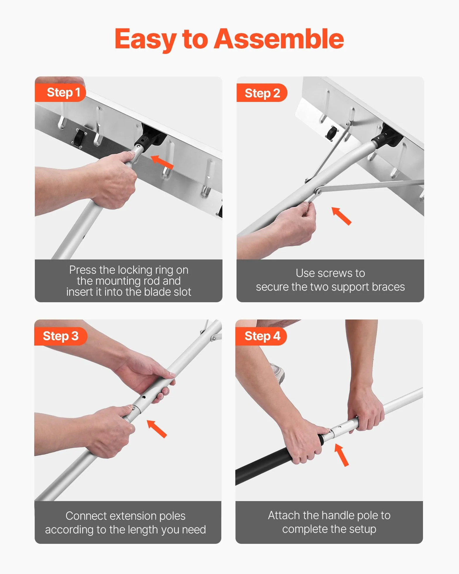 VEVOR Râteau à Neige de Toit 66 cm Réglable 1,42-6,06 m Grattoir Aluminium Roues Poignée Antidérapante
