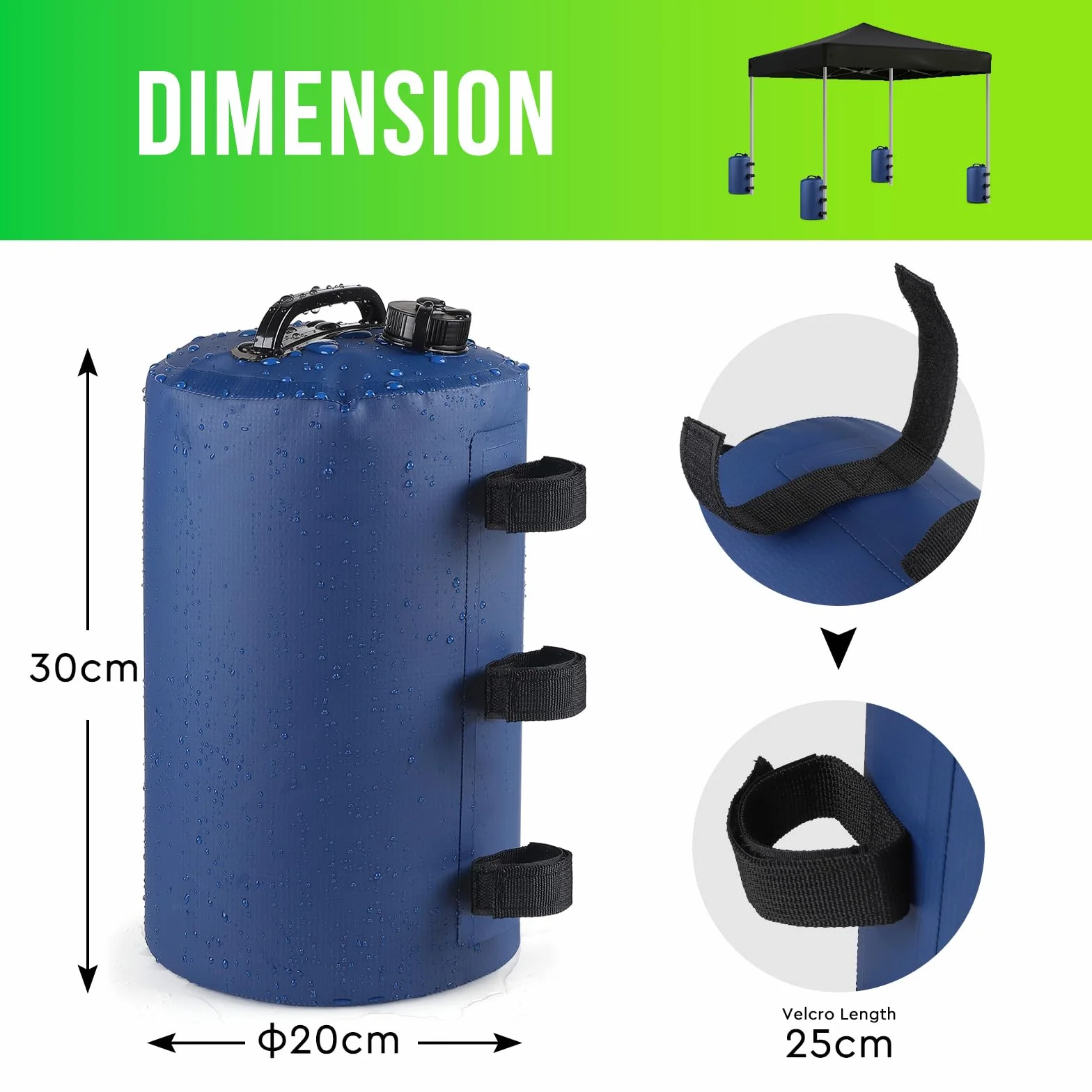 SWAWIS 4 Pièces Poids pour Tonnelle 10L PVC Sac de Lestage pour Pieds de Tente Pop-up Jardin Exterieur Antireflux Auvent Parasol Bleu