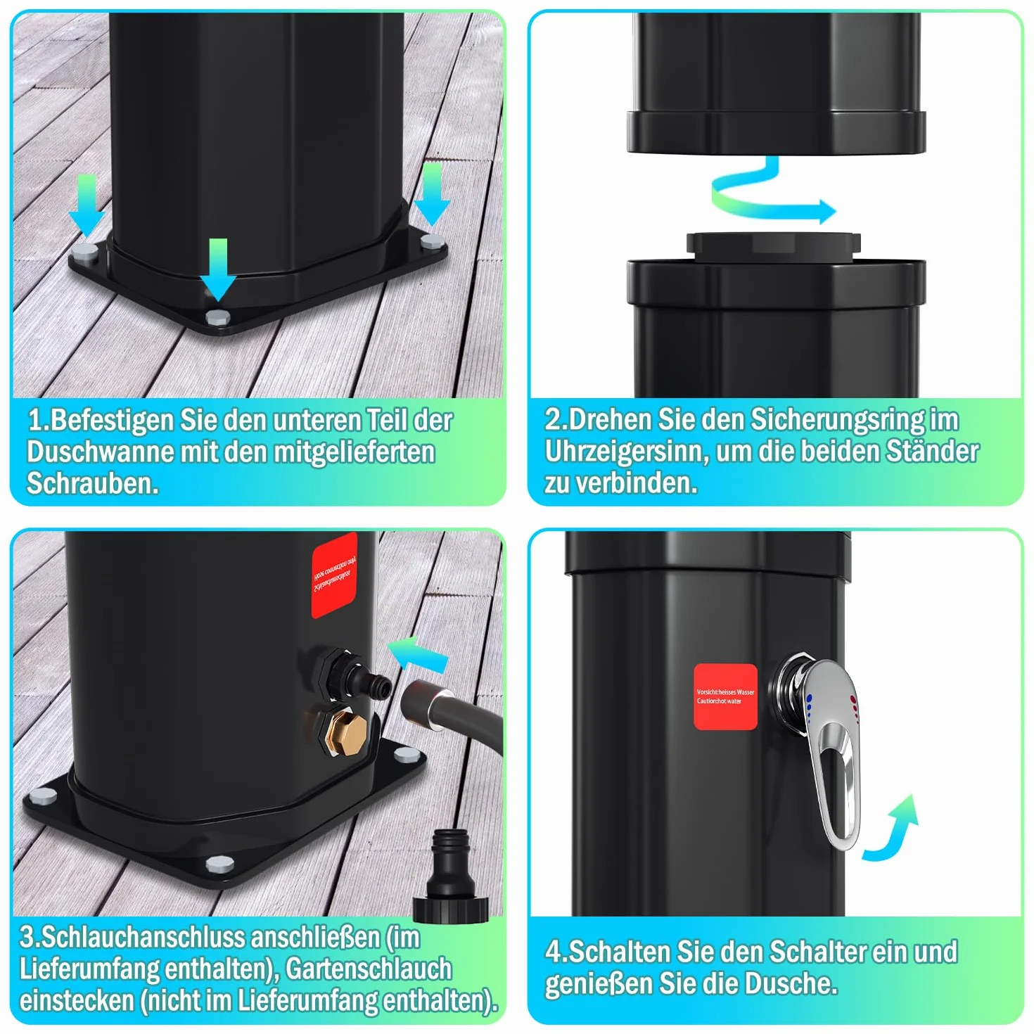 Douche Solaire de Jardin 60 l - Eau Chaude jusqu'à 60 °C - sans raccordement électrique