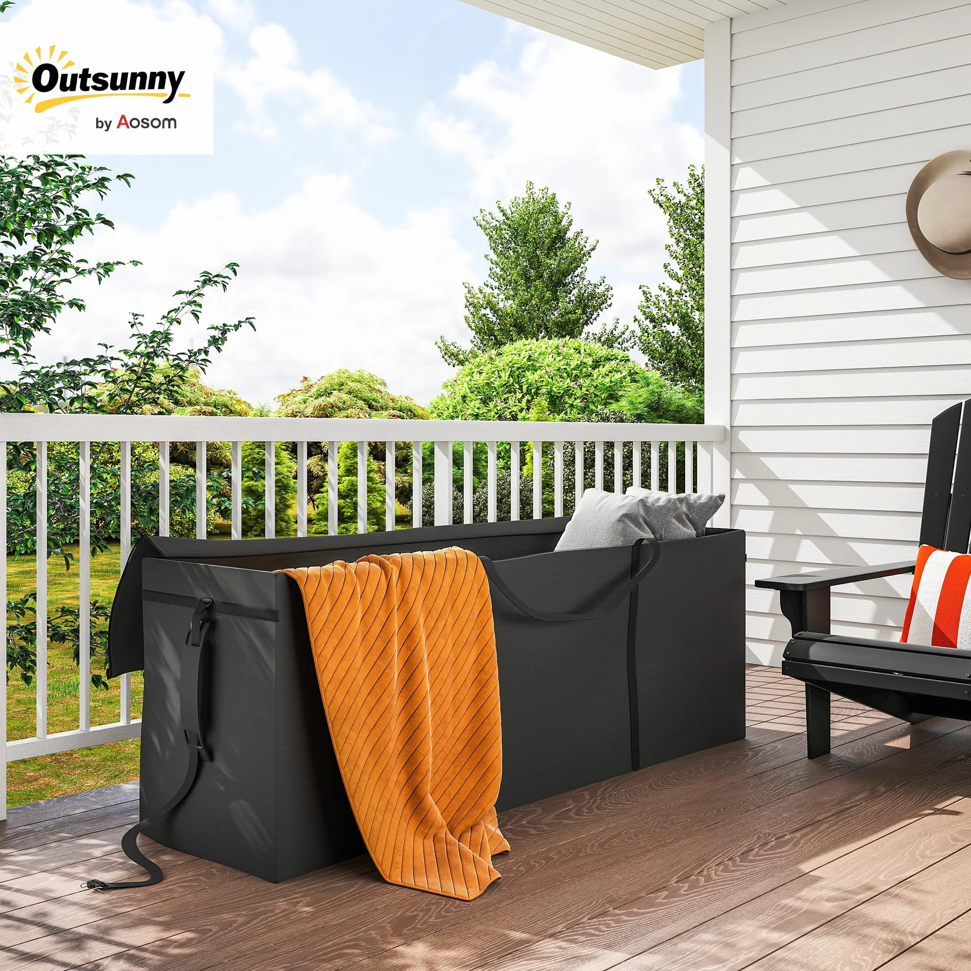 Outsunny Sac de rangement pour coussins de jardin, housse de protection imperméable Oxford 600D avec fermeture éclair
