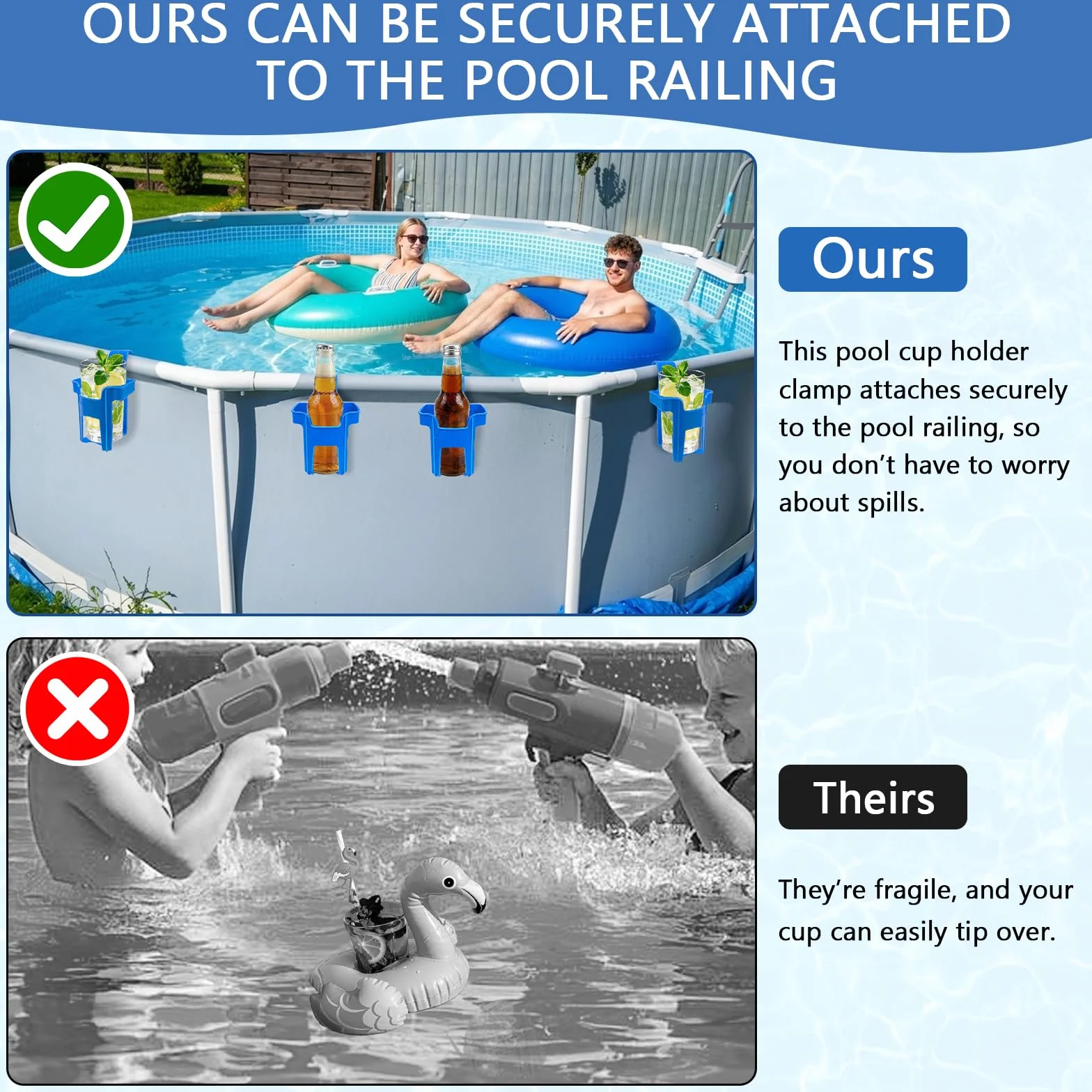 Lot de 4 Porte Gobelets pour Piscine, Support Plastique au Bord du Bassin, Panier Détachable pour Boissons et Bière, Accessoires Multifonctionnels Piscines Hors Sol