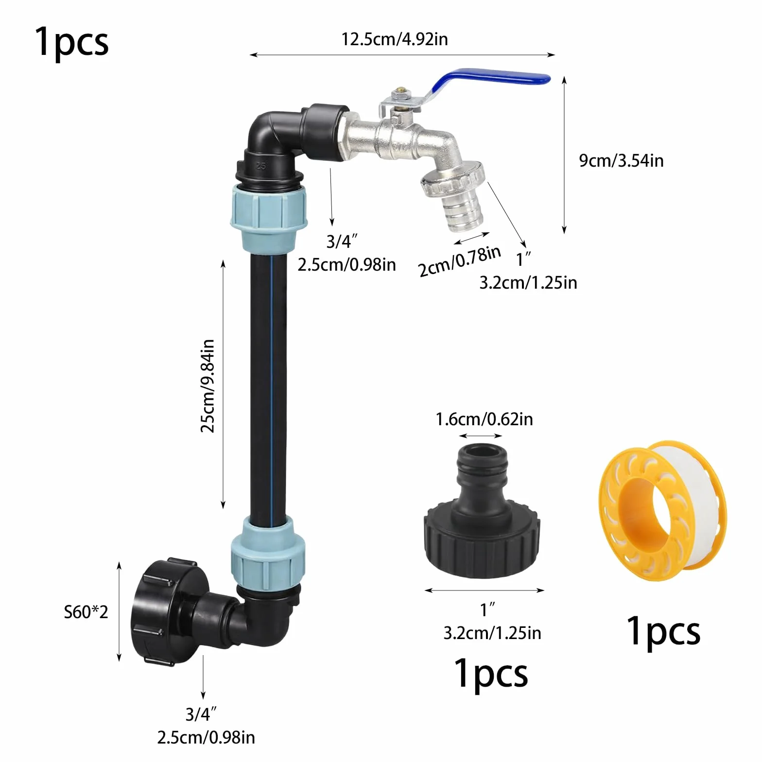 Vaskula Robinet IBC Col de Cygne Cuve 1000L Adaptateur 3/4'' Raccord Kit Réservoir d'eau de Pluie