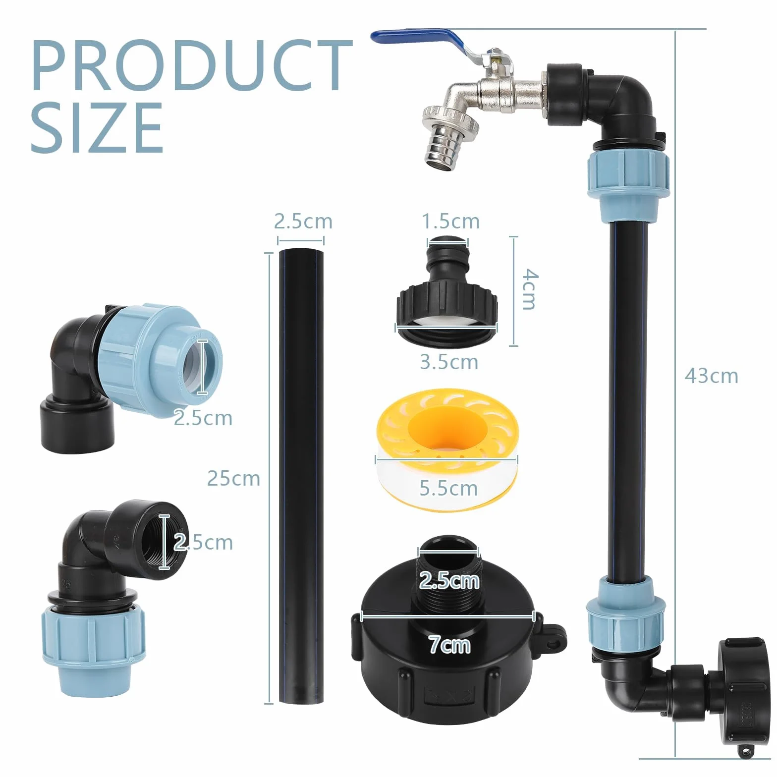 Robinet IBC col de cygne 3/4 pouce S60 x 6 adaptateur