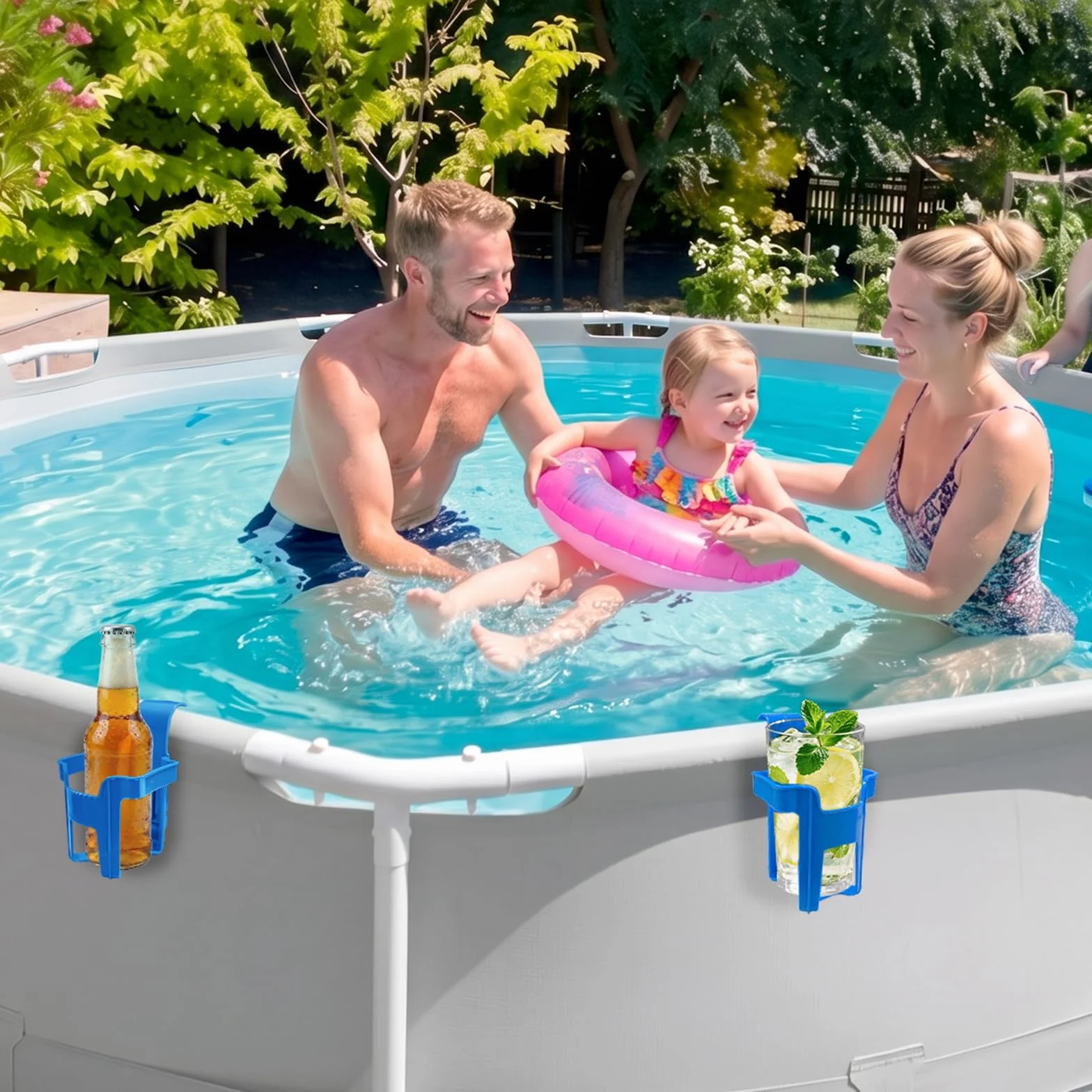Lot de 4 Porte Gobelets pour Piscine, Support Plastique au Bord du Bassin, Panier Détachable pour Boissons et Bière, Accessoires Multifonctionnels Piscines Hors Sol
