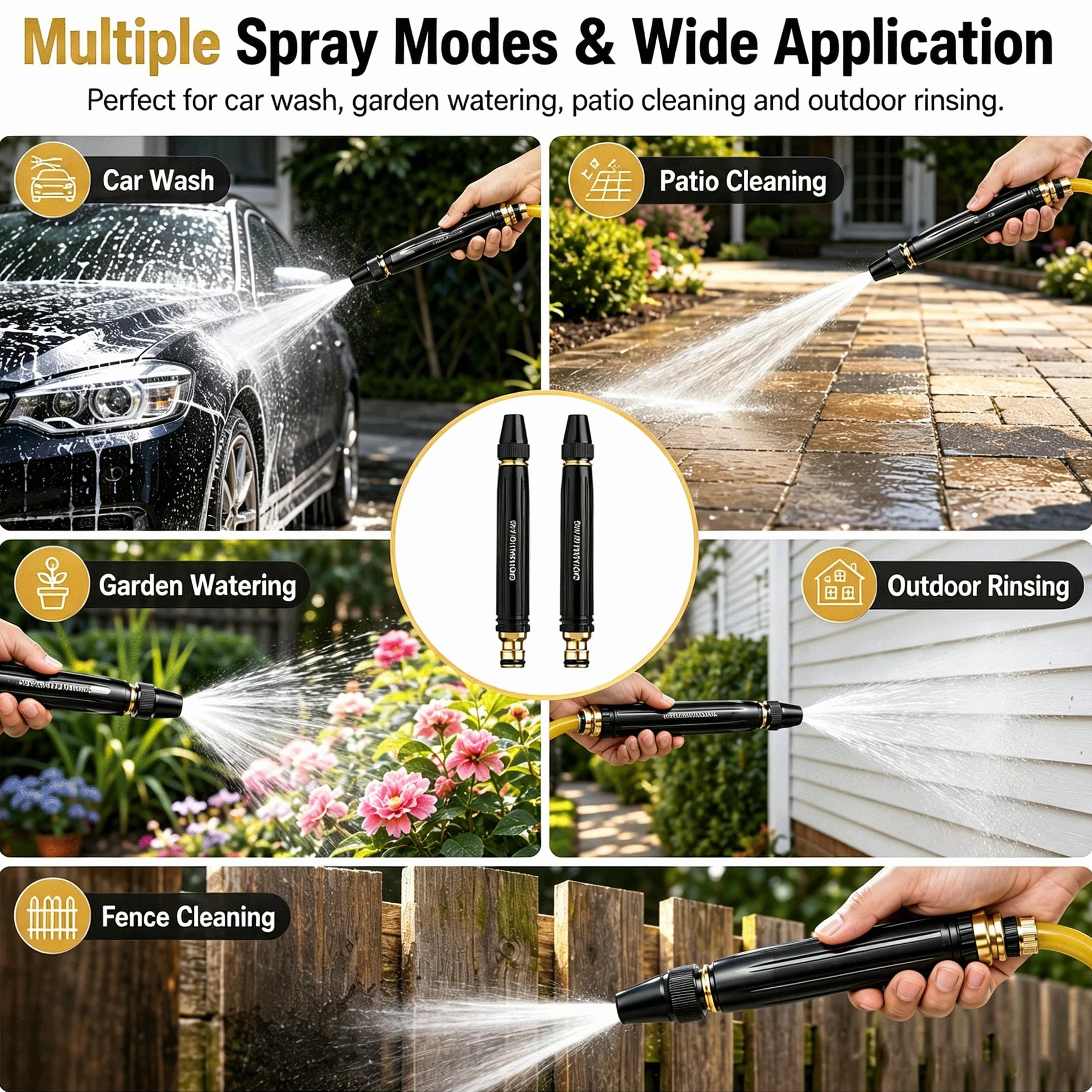 Embouts de Tuyau d’Arrosage Haute Pression, Pistolet Arrosage Multifonction avec Buse Réglable pour Lavage Voiture
