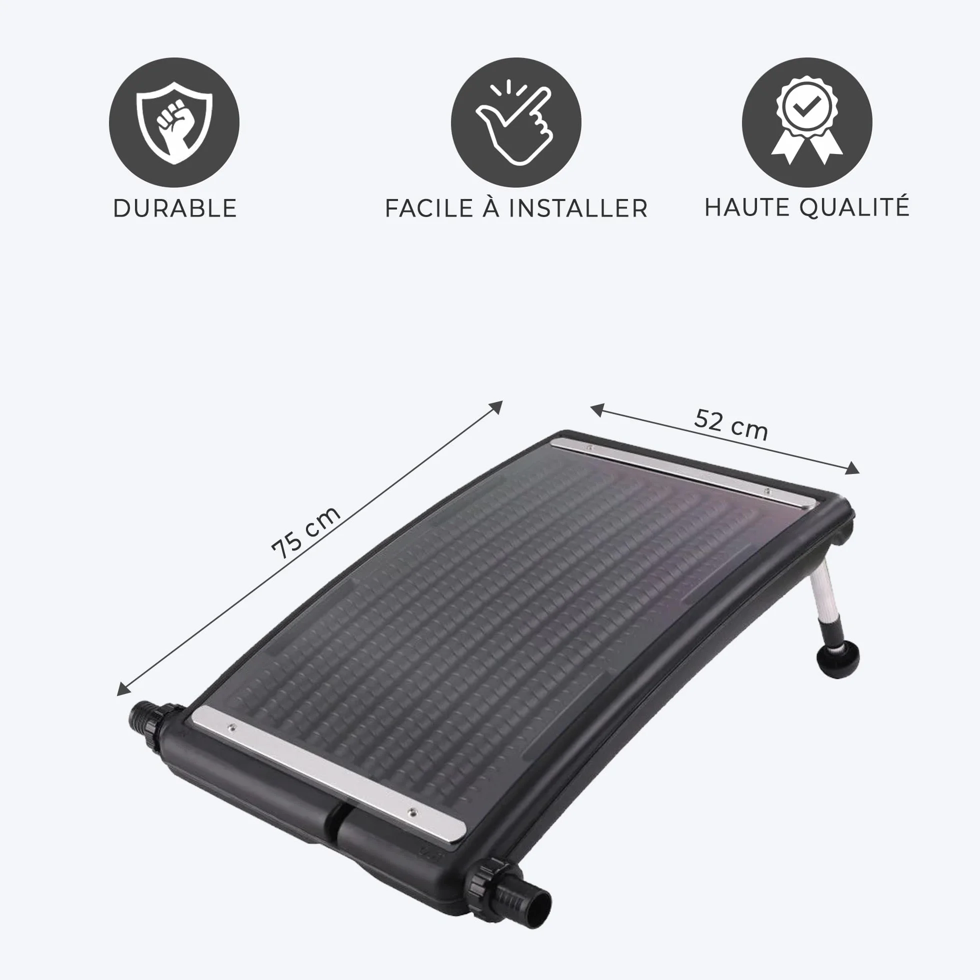 MaxxGarden Panneau Solaire Chauffant Portable Piscine Connexion 38mm Diamètre Hauteur Réglable 75x62x12cm