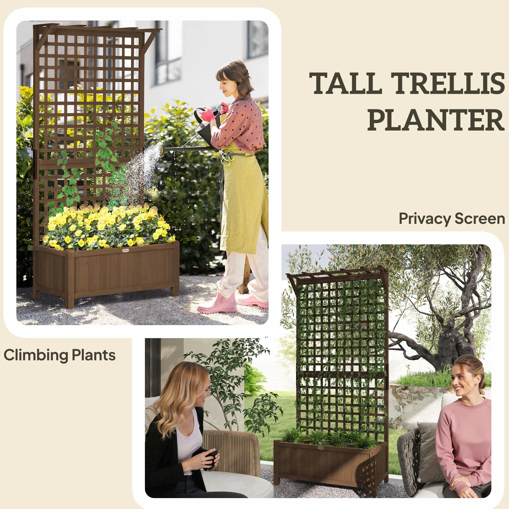 Outsunny Jardinière en Bois Treillis Plantes Grimpantes Plate-Bande Surélevée Trous Drainage