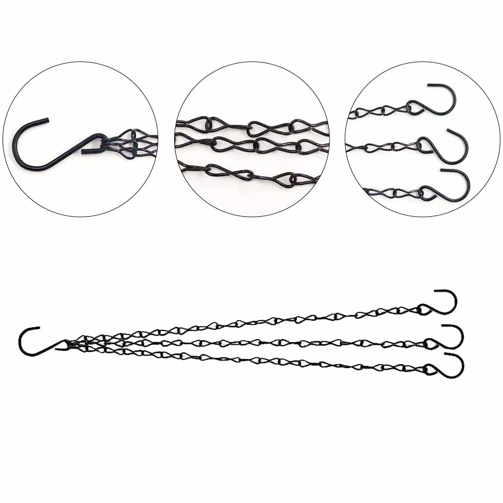 Chaîne de Suspension,6 Pièces Plant Hanger Métal Jardinière Accessoires Pot de Fleurs Panier de Remplacement Chaîne en Métal Noir de Pot de Fleur,Suspendre Chaine en Le Fer avec Crochet