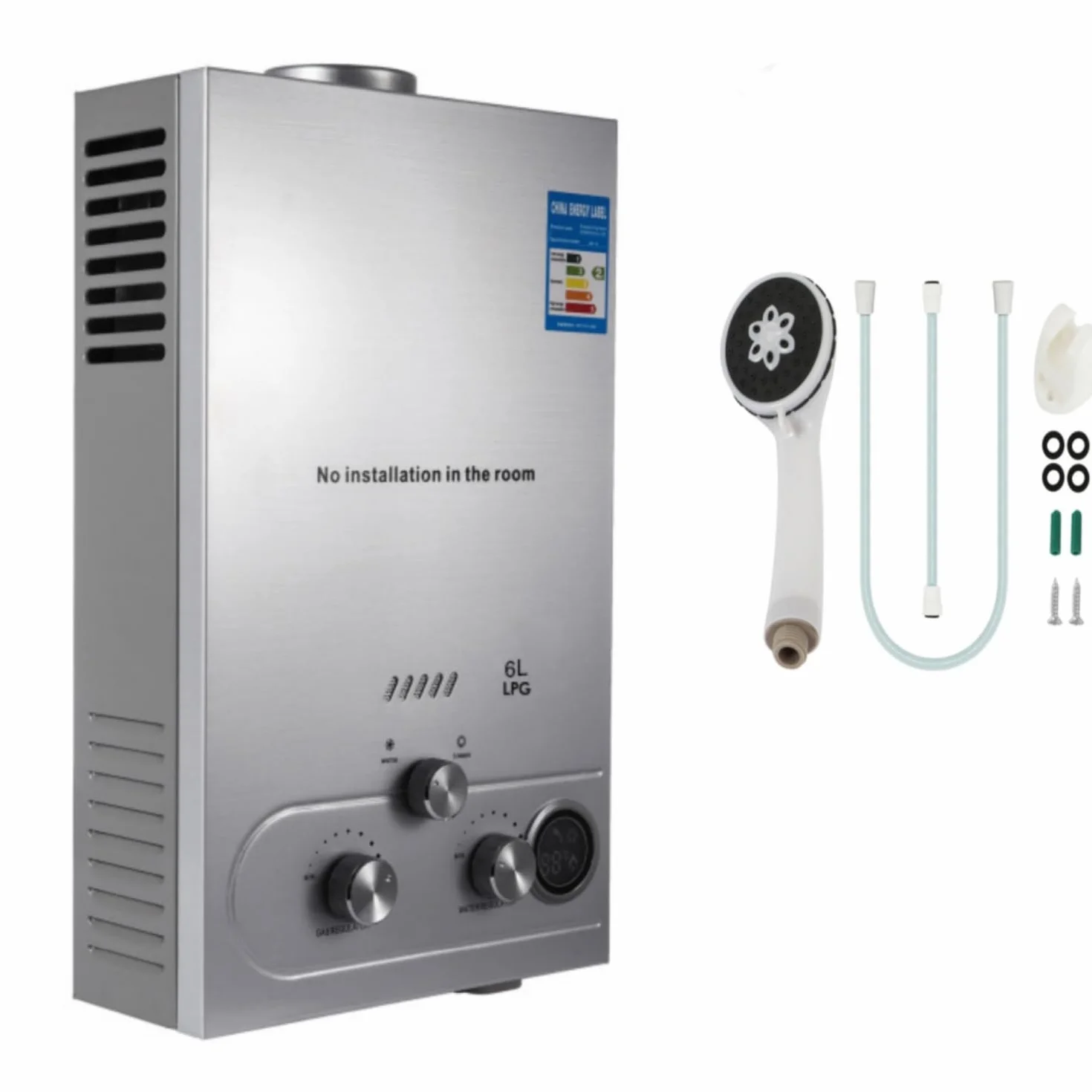 Chauffe-eau à Gaz Instantané 6L 12KW 6 L/min LPG Butane Propane Maison Camping Car Mode Hiver Été