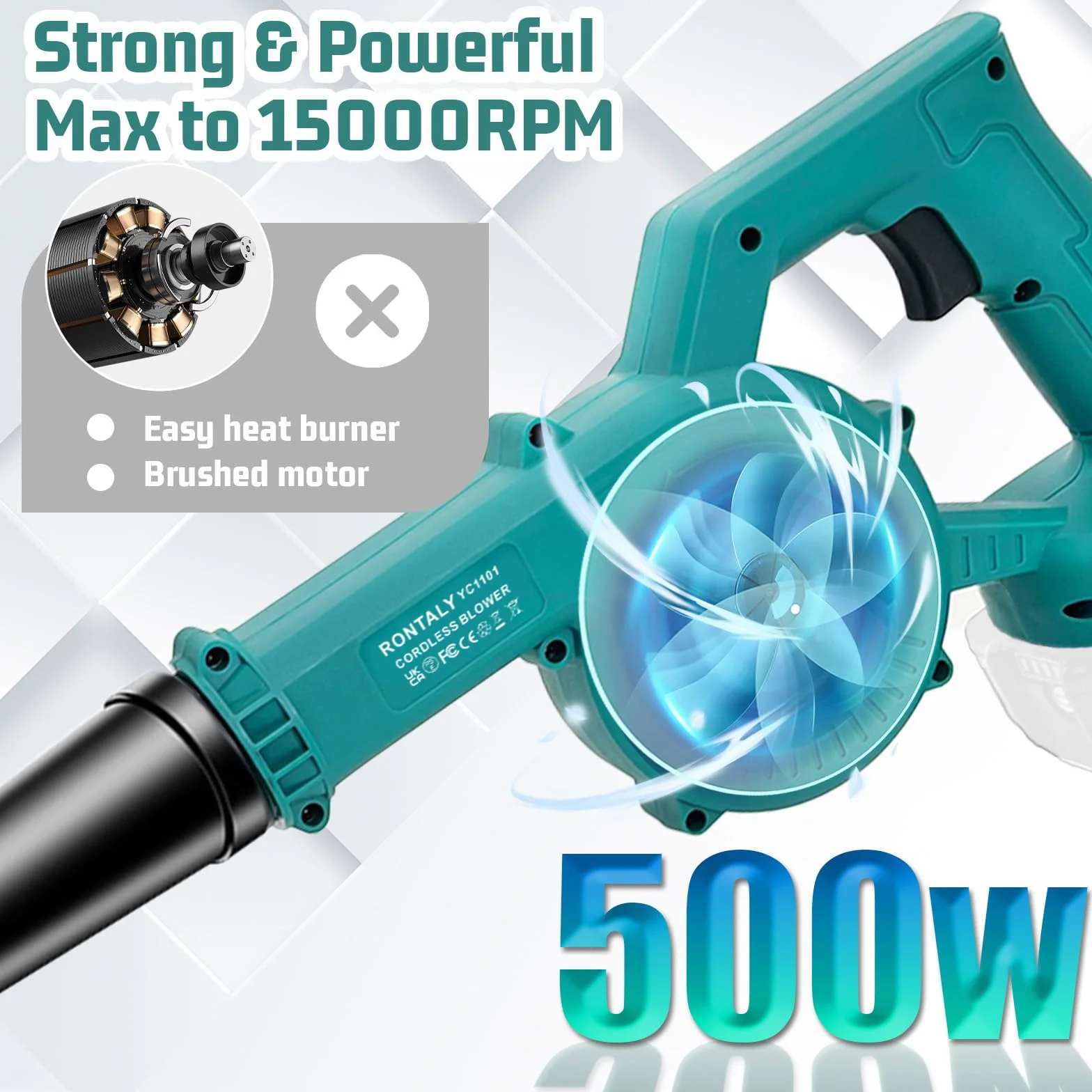 Souffleur de Feuilles sans Fil 18V 3000mAh, Souffleur Jardin Puissant Léger avec 2 Batteries et Chargeur