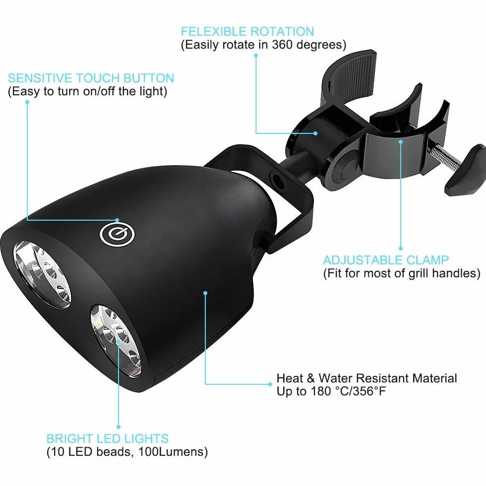 LED BBQ Lumières 360° Rotation Réglable 10 LED Barbecue Gril Touche Tactile Résistant à la Chaleur Étanche
