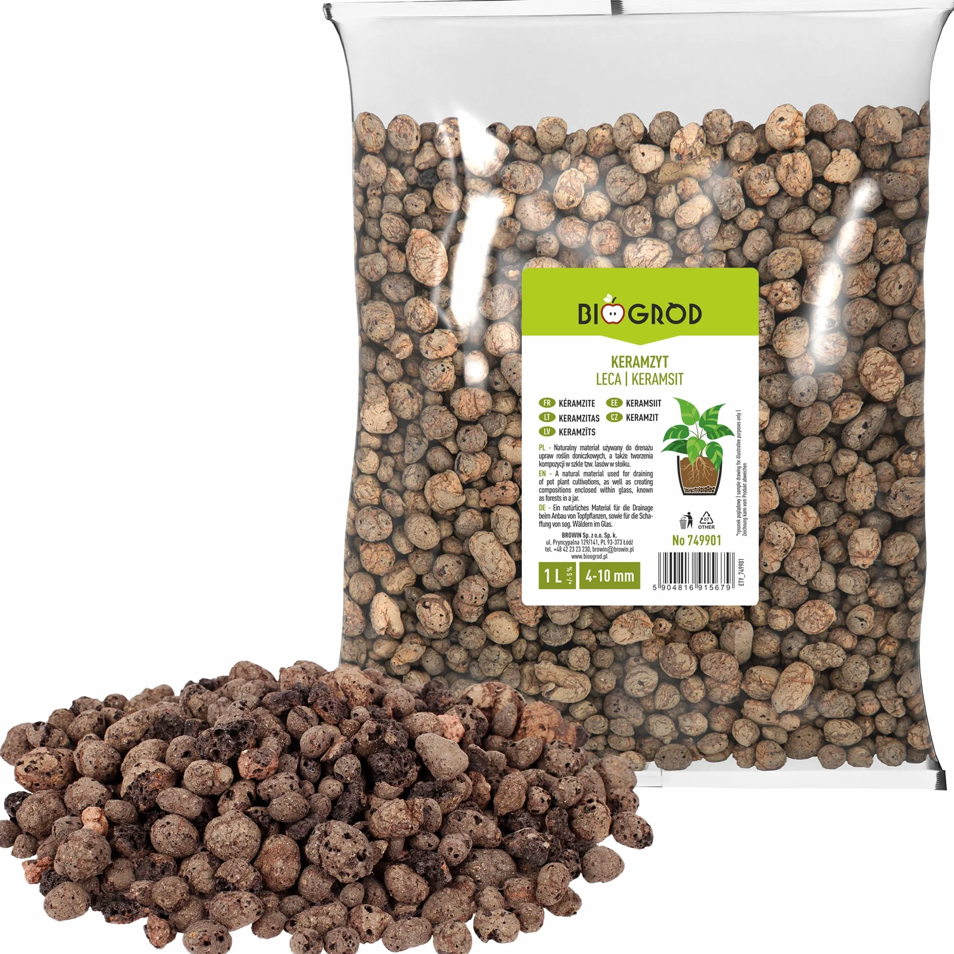 Browin Leca Galets d'argile 4-10 mm 1l Marron