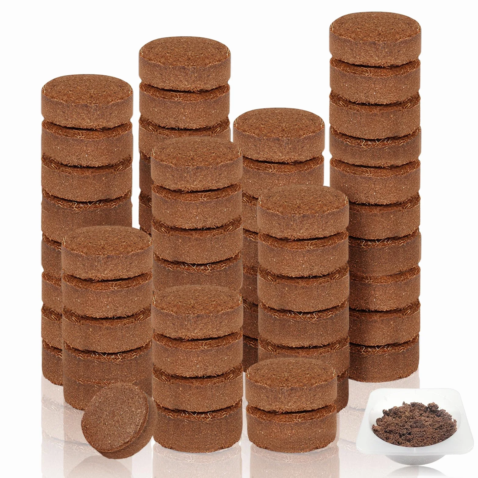 Pastilles de Coco 100 Pièces 30mm, Disques de Terreau sans Tourbe, Fibre Biodégradable pour Semis