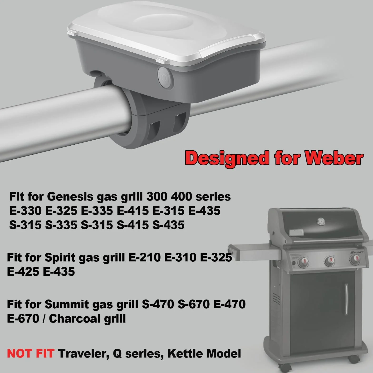 Lampes de barbecue rechargeables pour Weber Genesis Spirit Summit, rotation 360°, 2 perles lumineuses, charge Type C